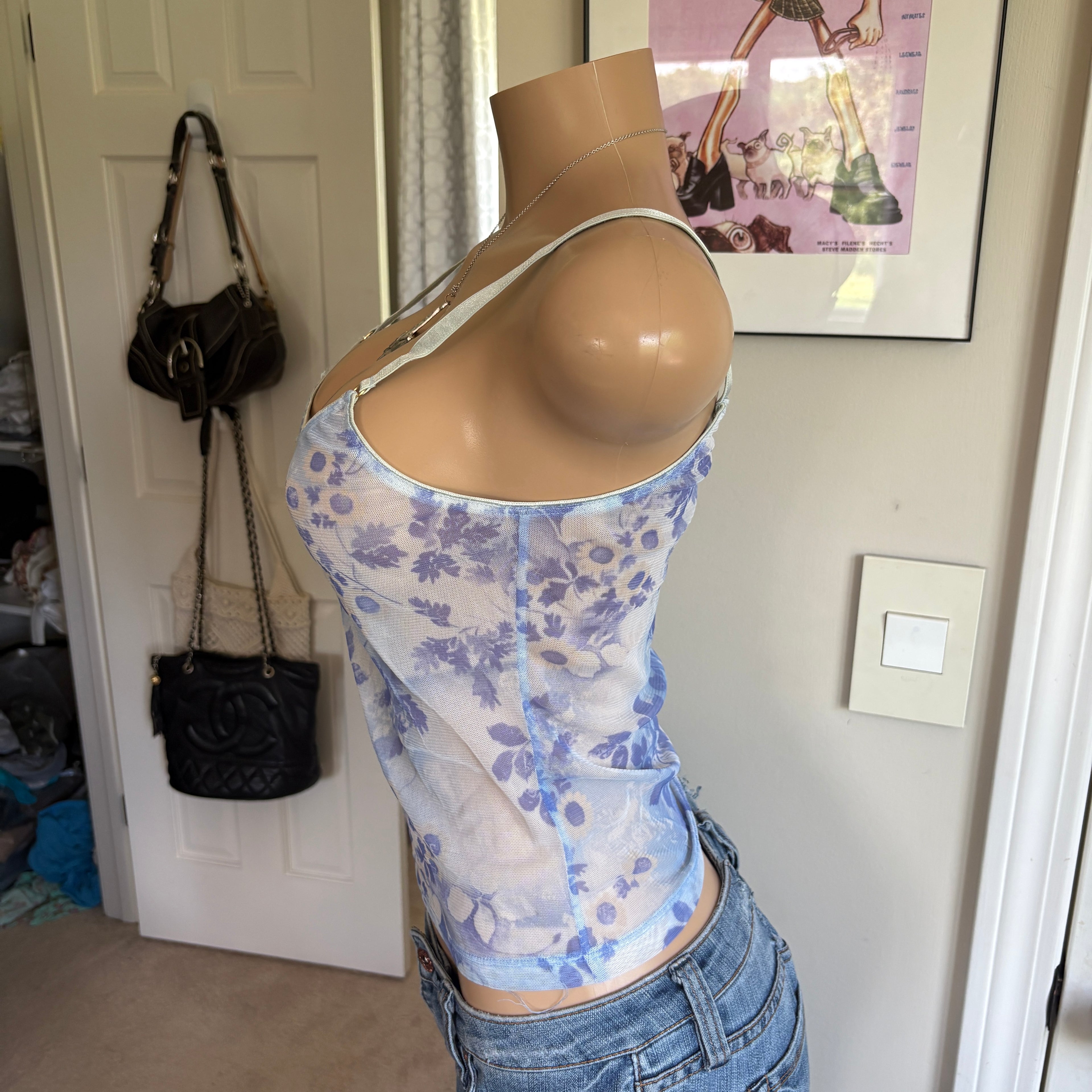00s blue floral mesh cami (size S)