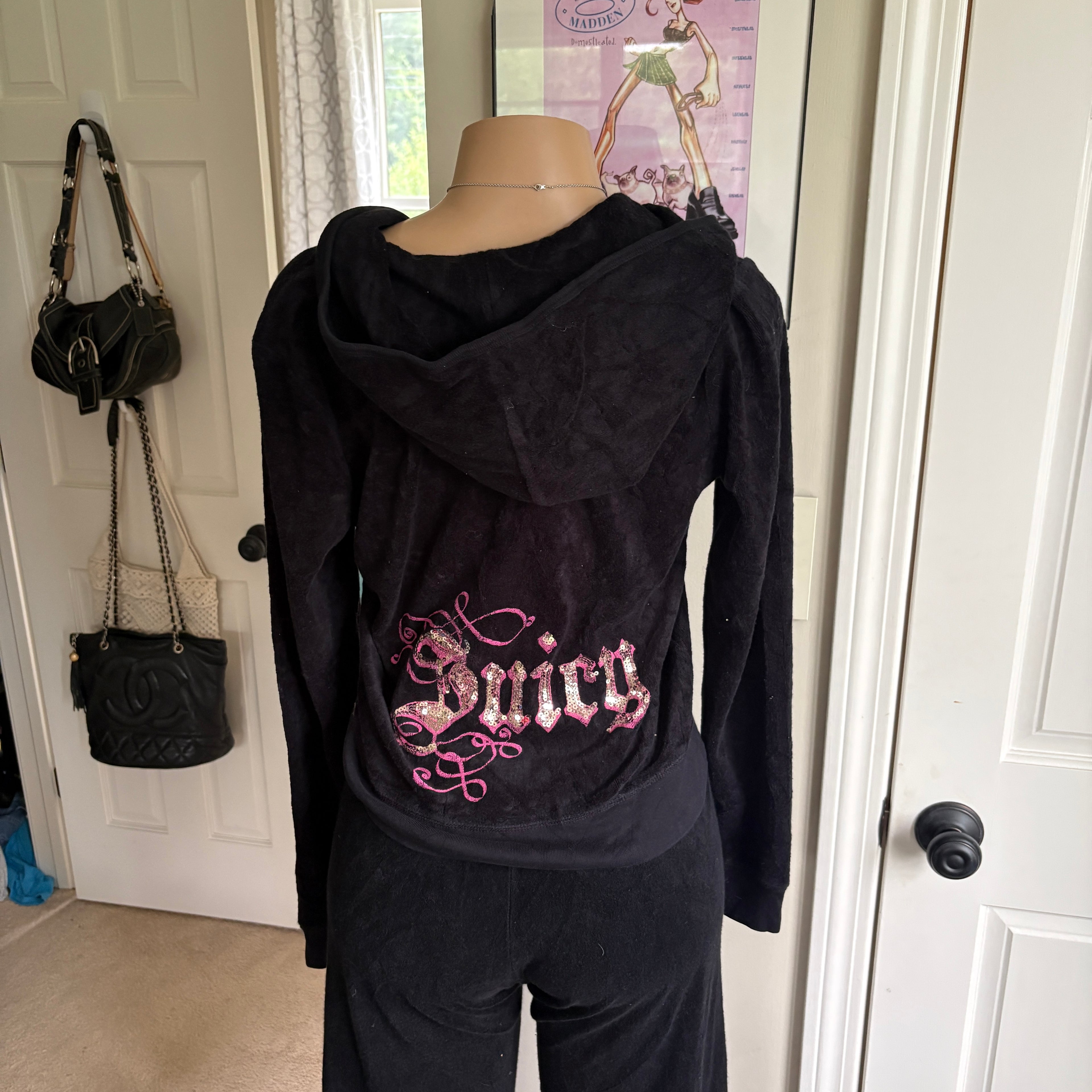 00s Juicy Couture black terrycloth tracksuit set (size L)