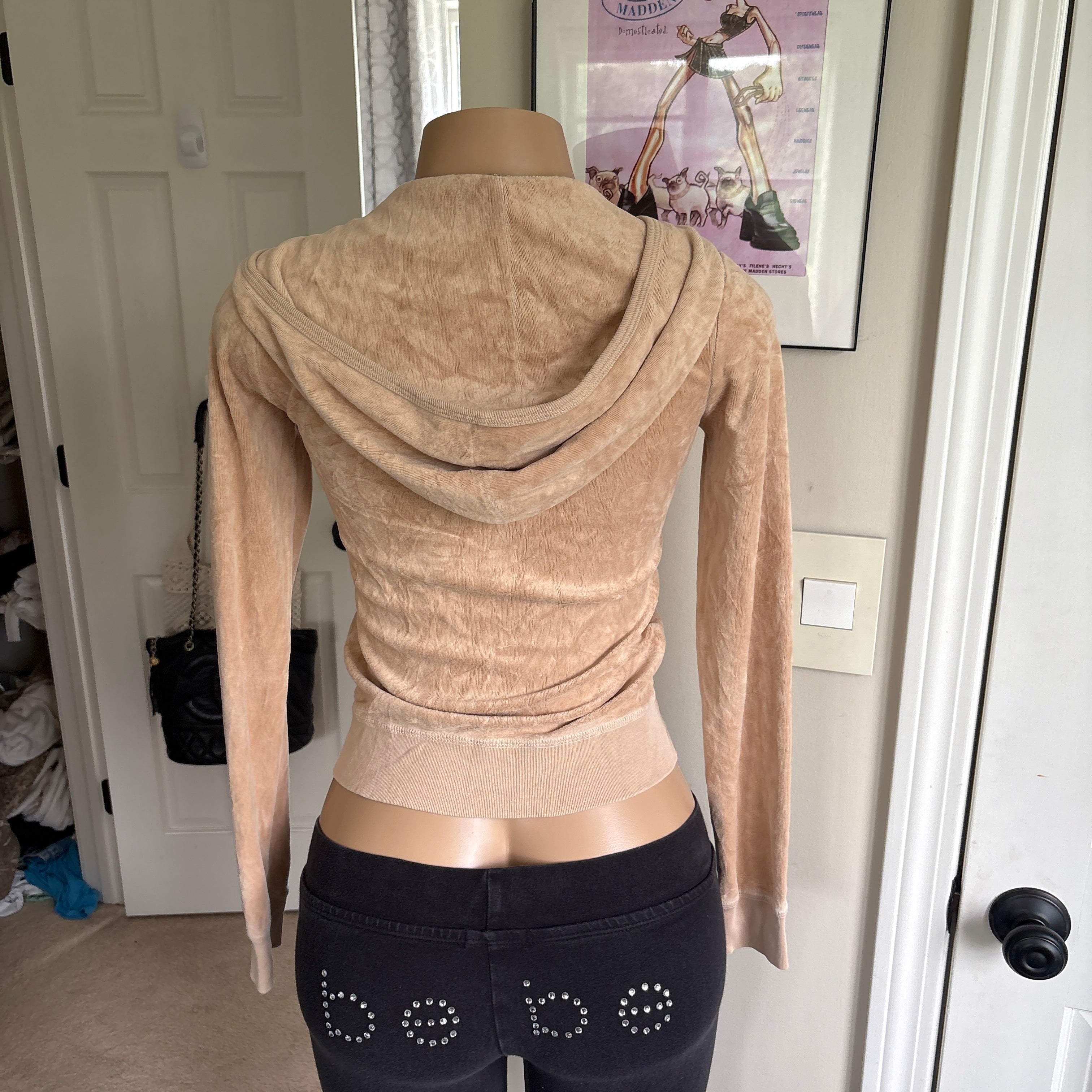 00s vintage Juicy Couture tan velour track zip hoodie (size S)