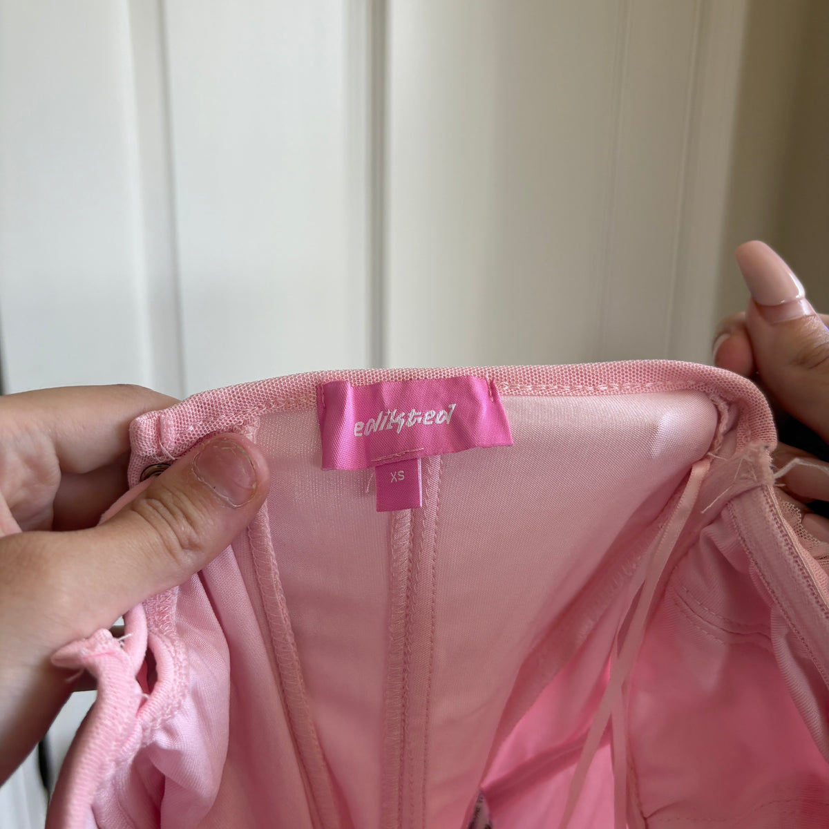 Edikted pink strapless corset top (size XS)
