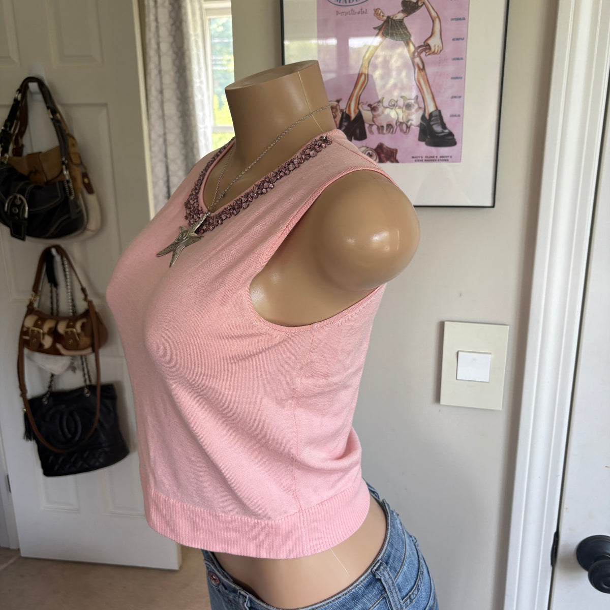 00s Belford pink silk rhinestone tank top (size S)
