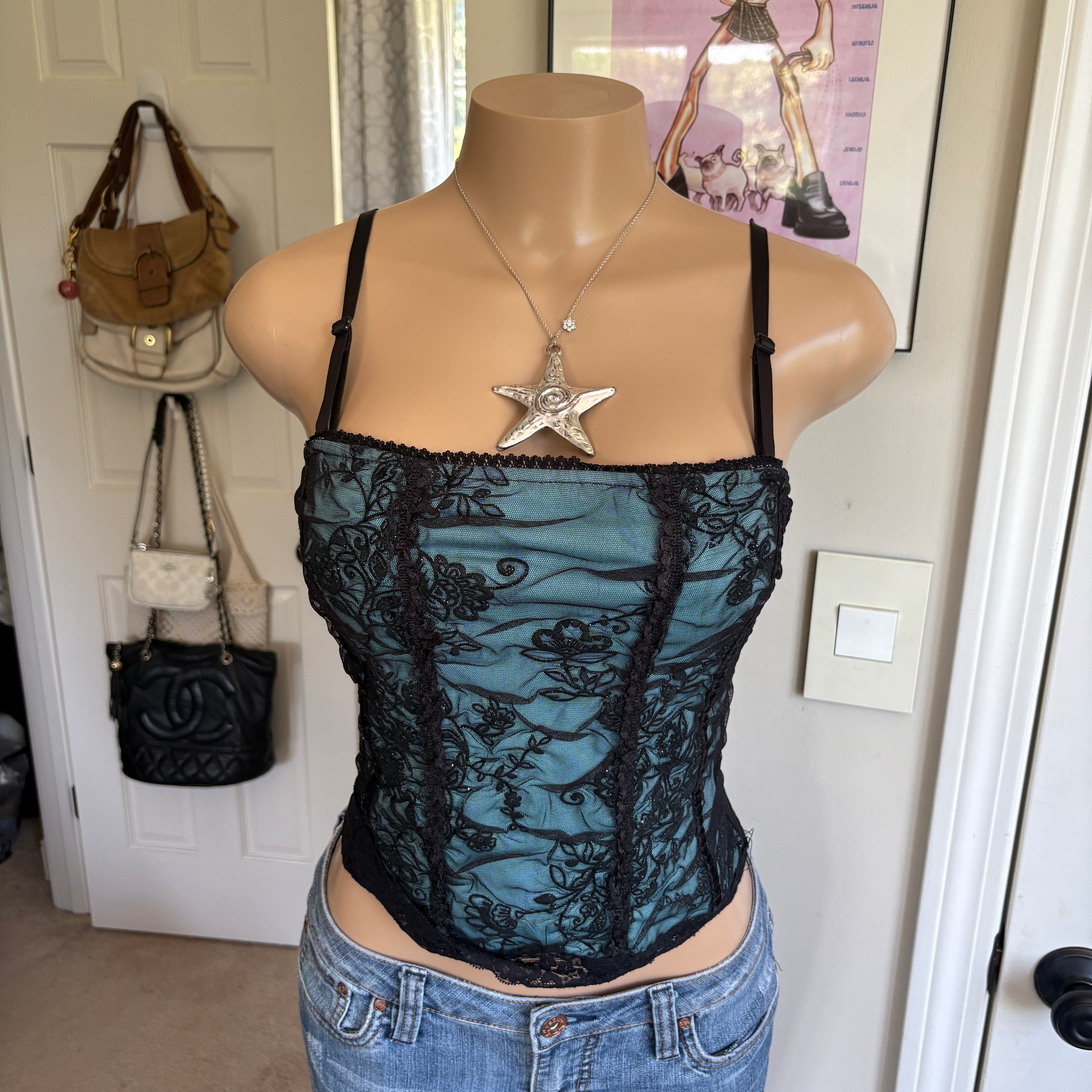 00s blue floral cami (size S/M)