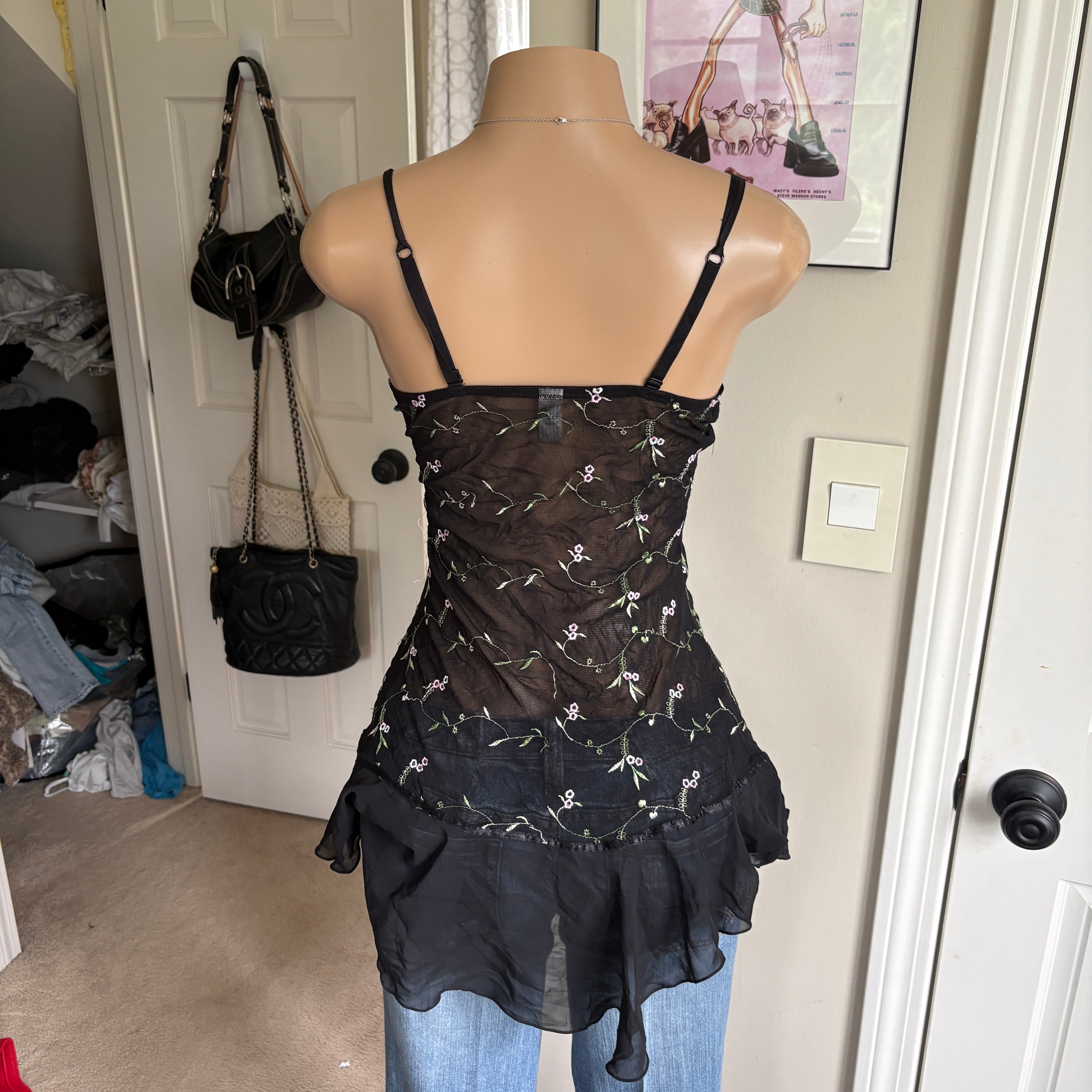 00s black floral rosette slip cami (size M)