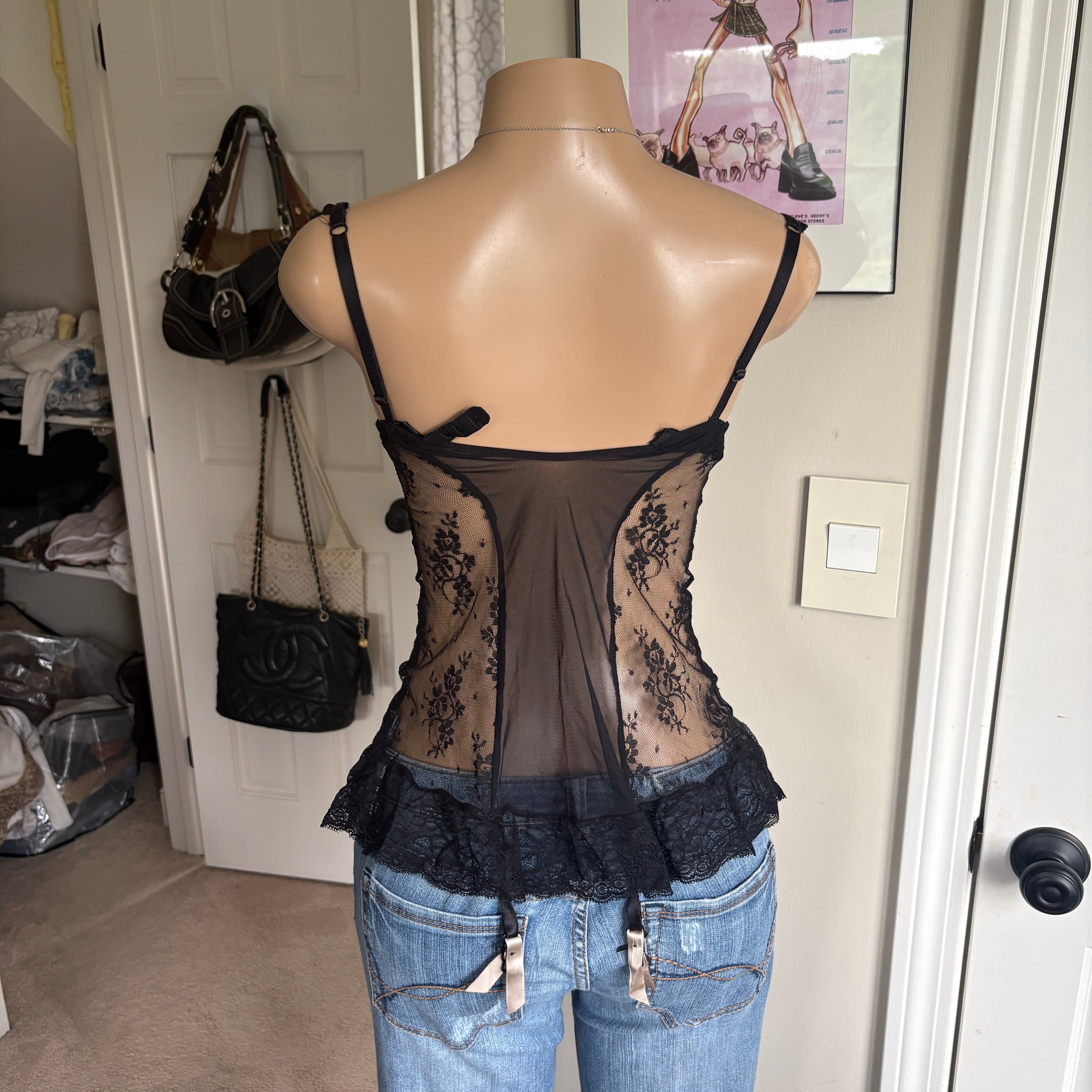 00s tan & black floral corset bustier top (size (Copy) (Copy) (Copy) (Copy 12)