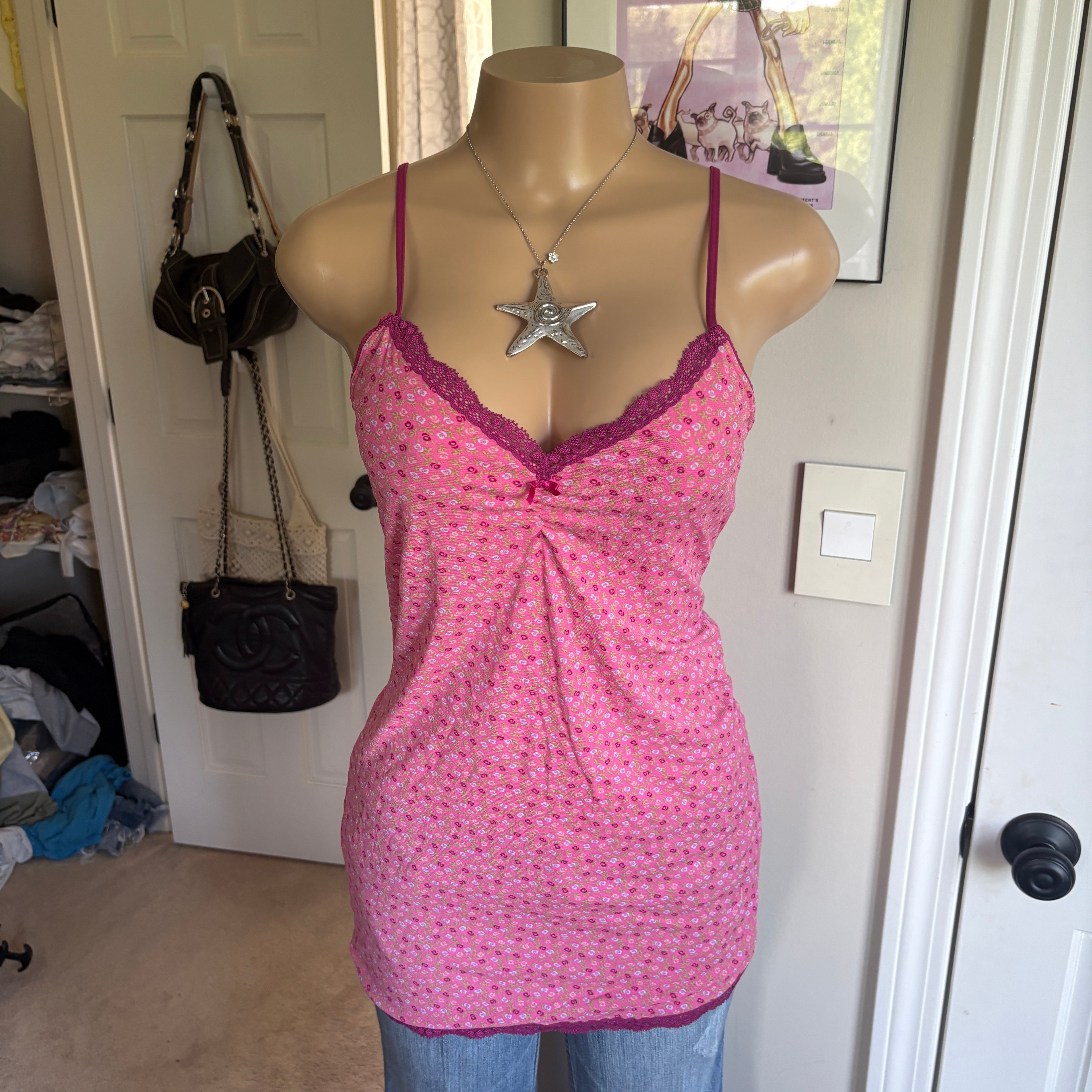 00s Victoria's Secret pink floral slip cami (size M)