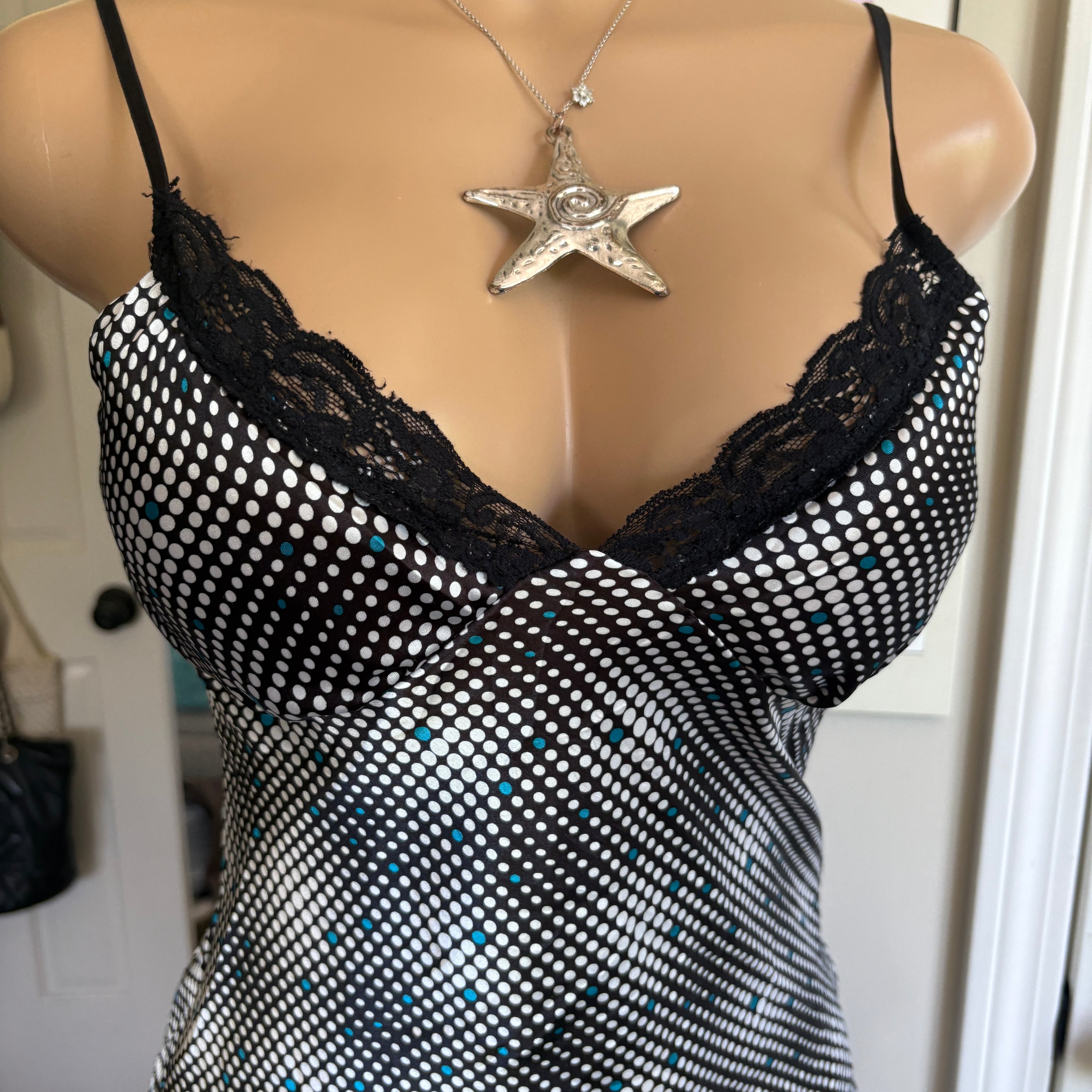 00s Suzy Shier black polka dot satin lace cami (size M)