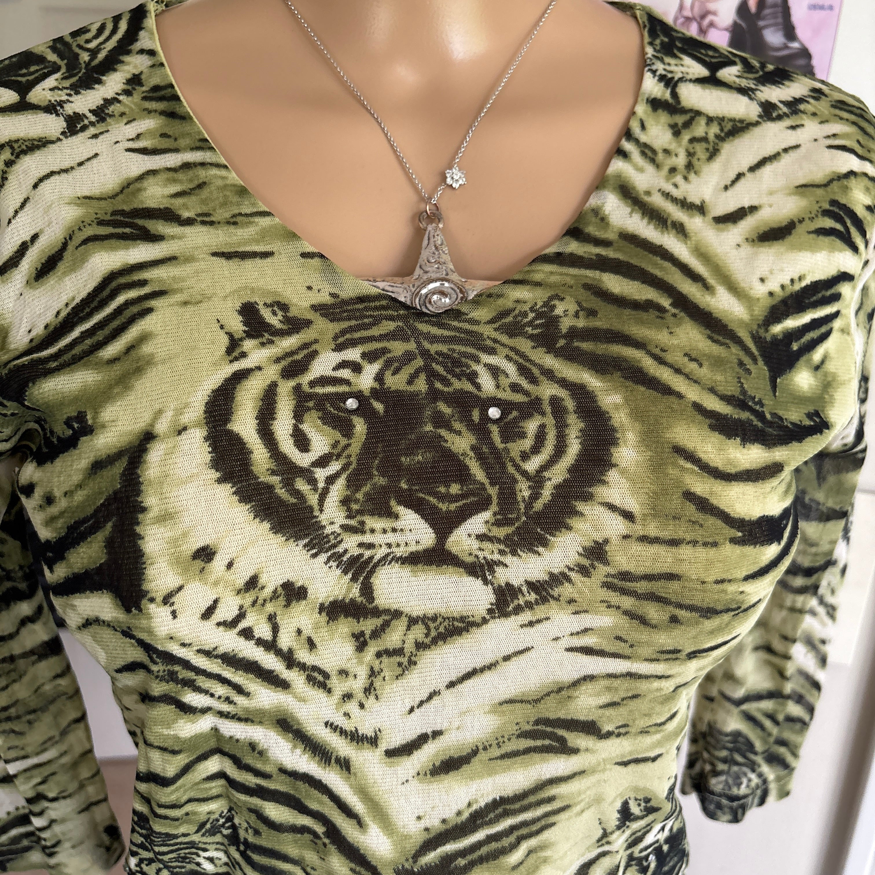00s Morgan De Toi green tiger mesh top (size S/M)