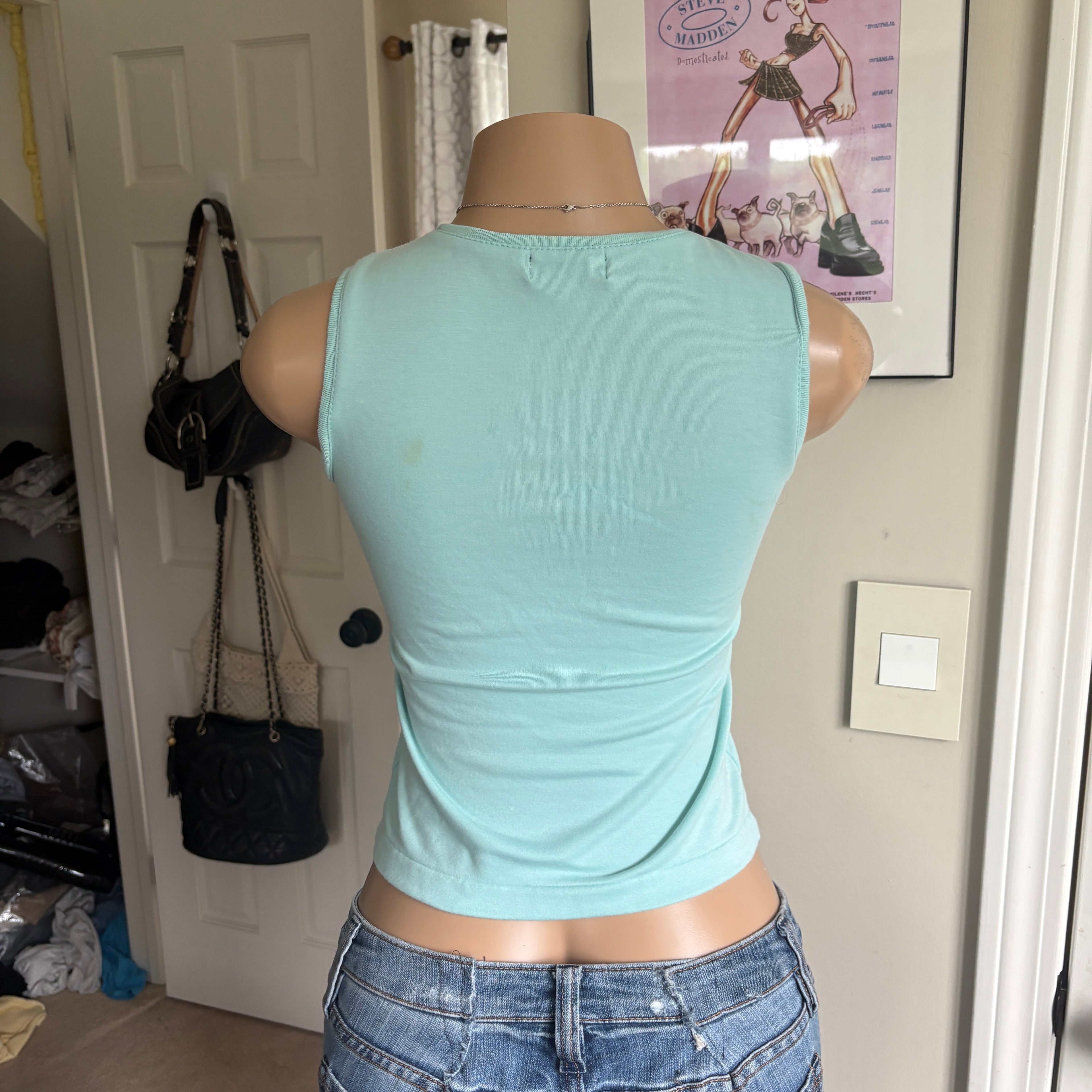 00s Burberry baby blue zipper tank top (size M)