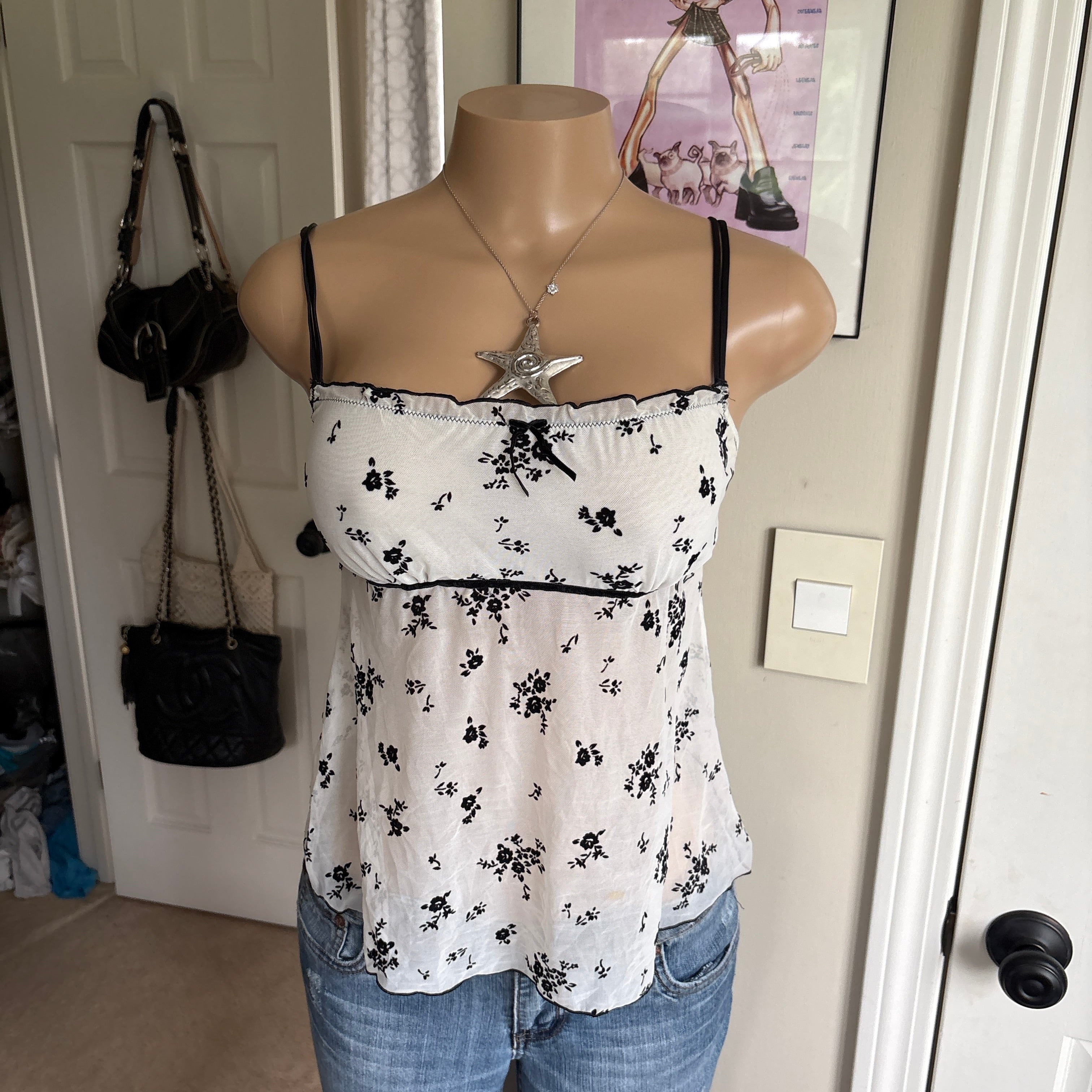 00s white & black floral cami (size  S)