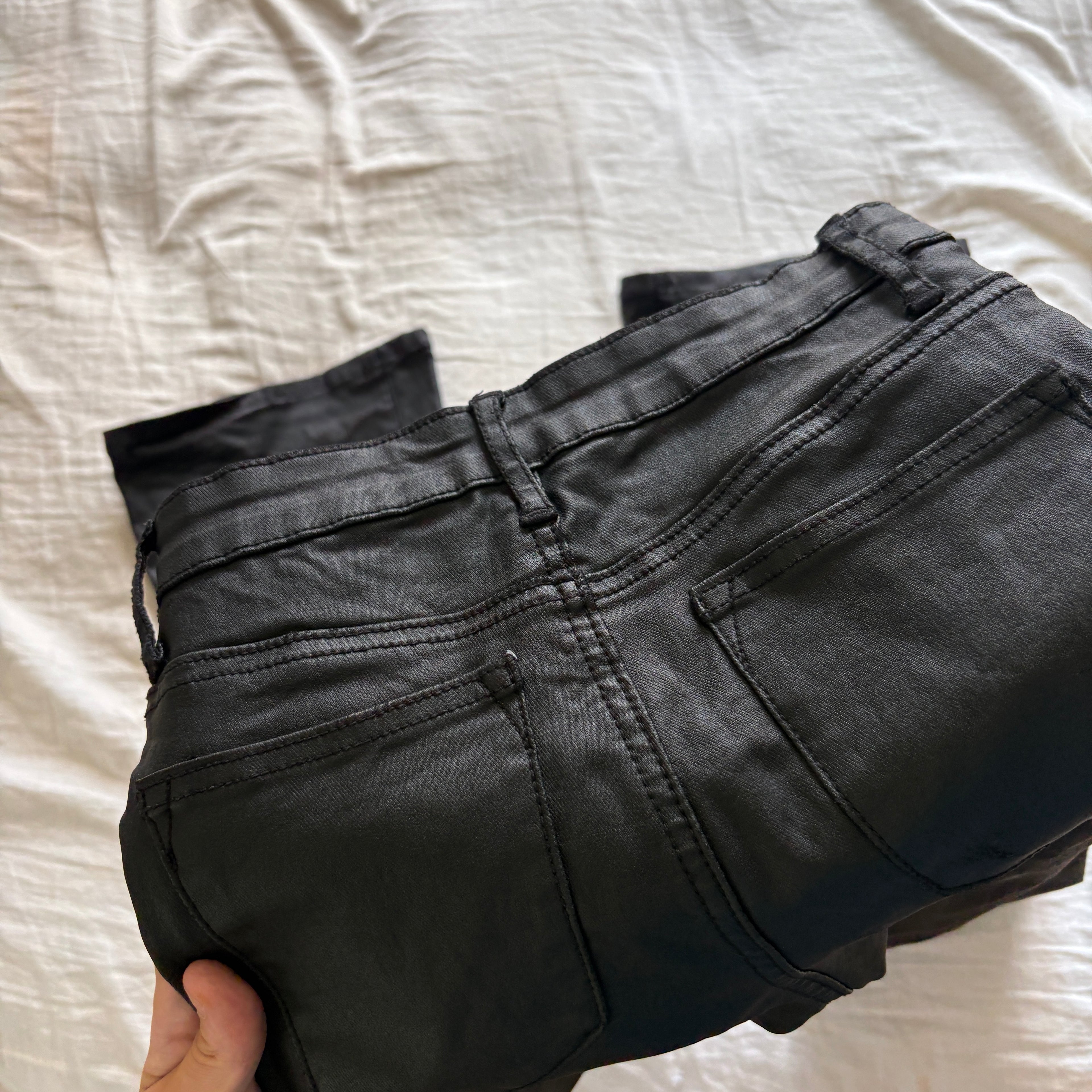Edikted black faux leather high rise pants (size XS)