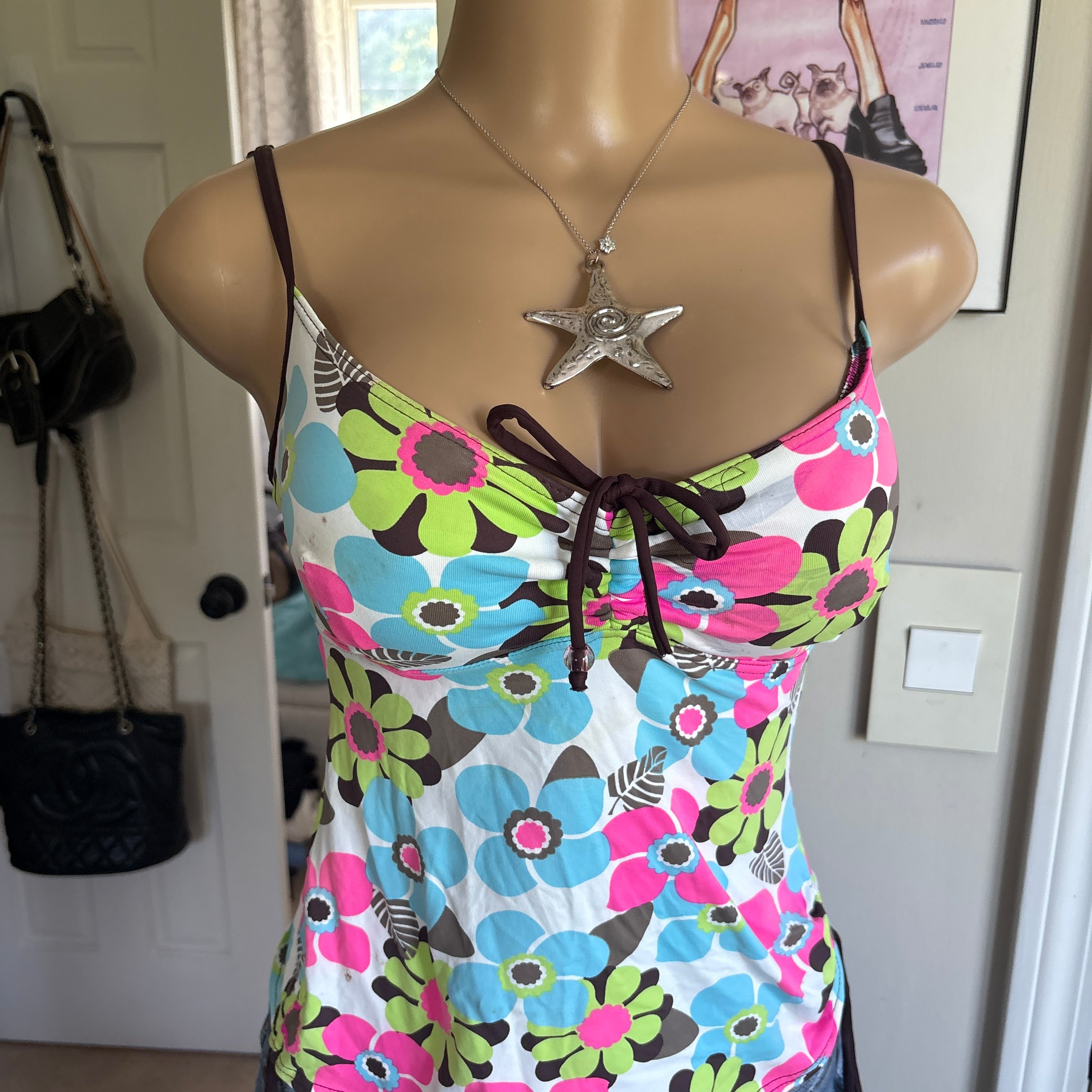 00s multi colored floral cami tank top (size S)