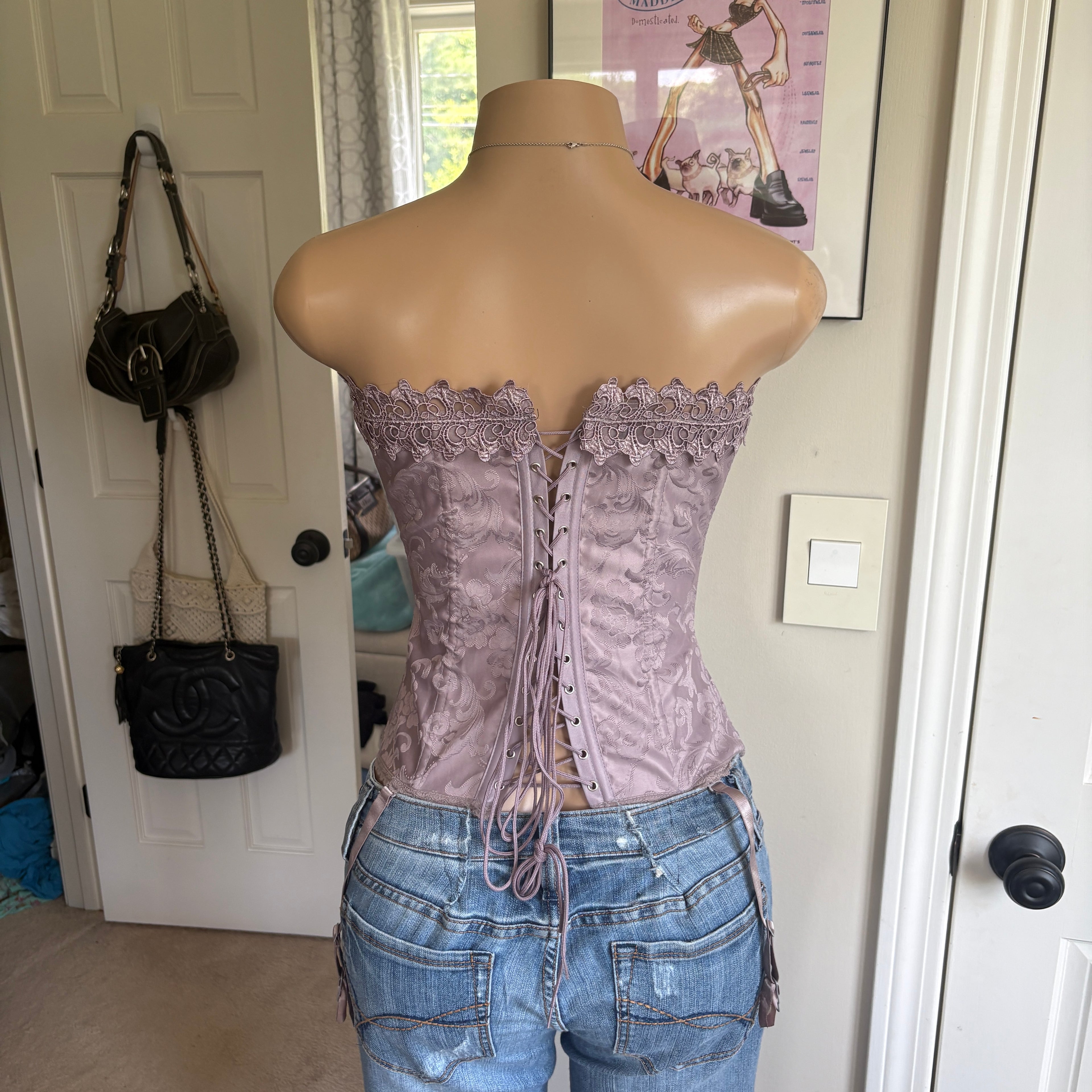 00s Frederick's of Hollywood gray floral corset top (size S)