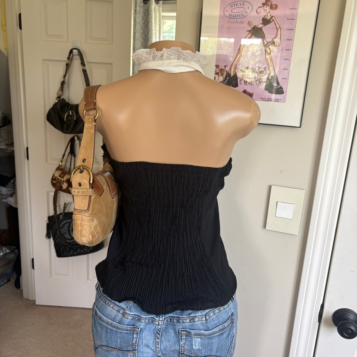 00s black & white milkmaid halter top (size L)