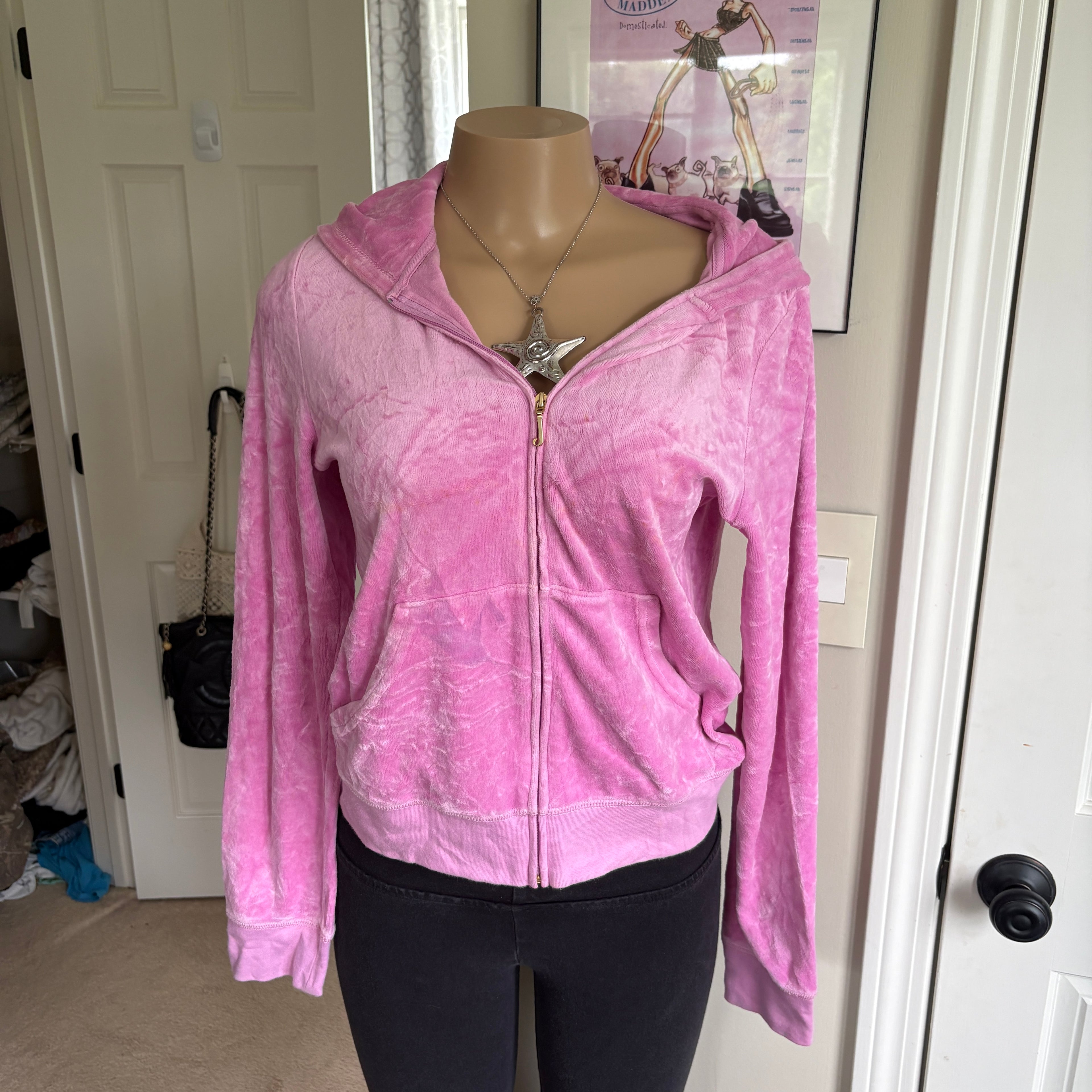 00s Juicy Couture pink spellout bling zip track hoodie (size XL)