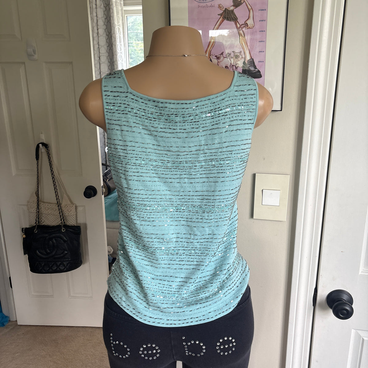 00s baby blue beaded tank top (size M)