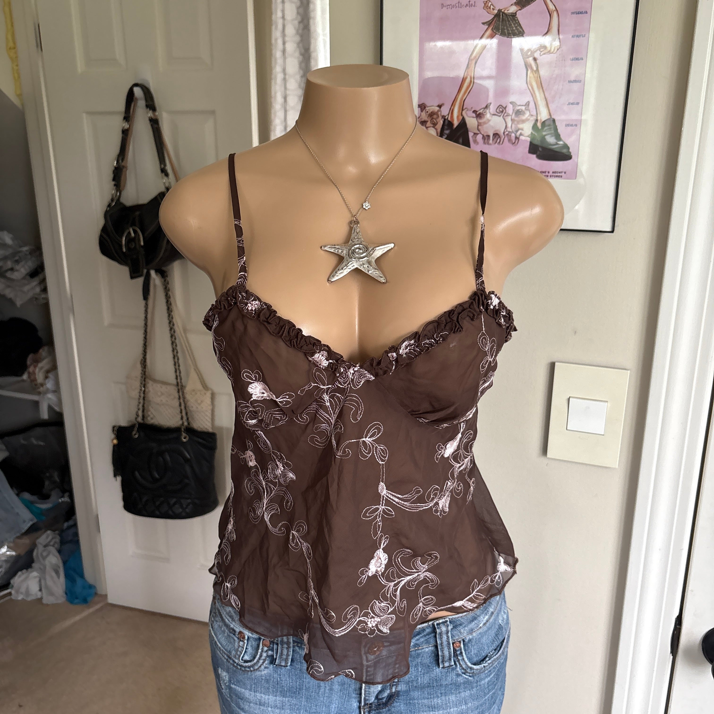 00s brown floral cami tank top (size M)