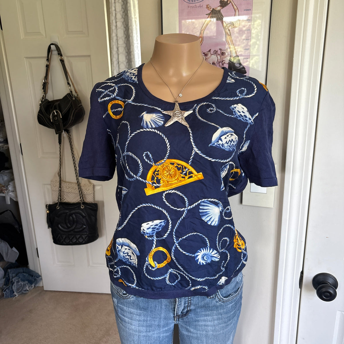 00s Celine Paris navy nautical top (size M)