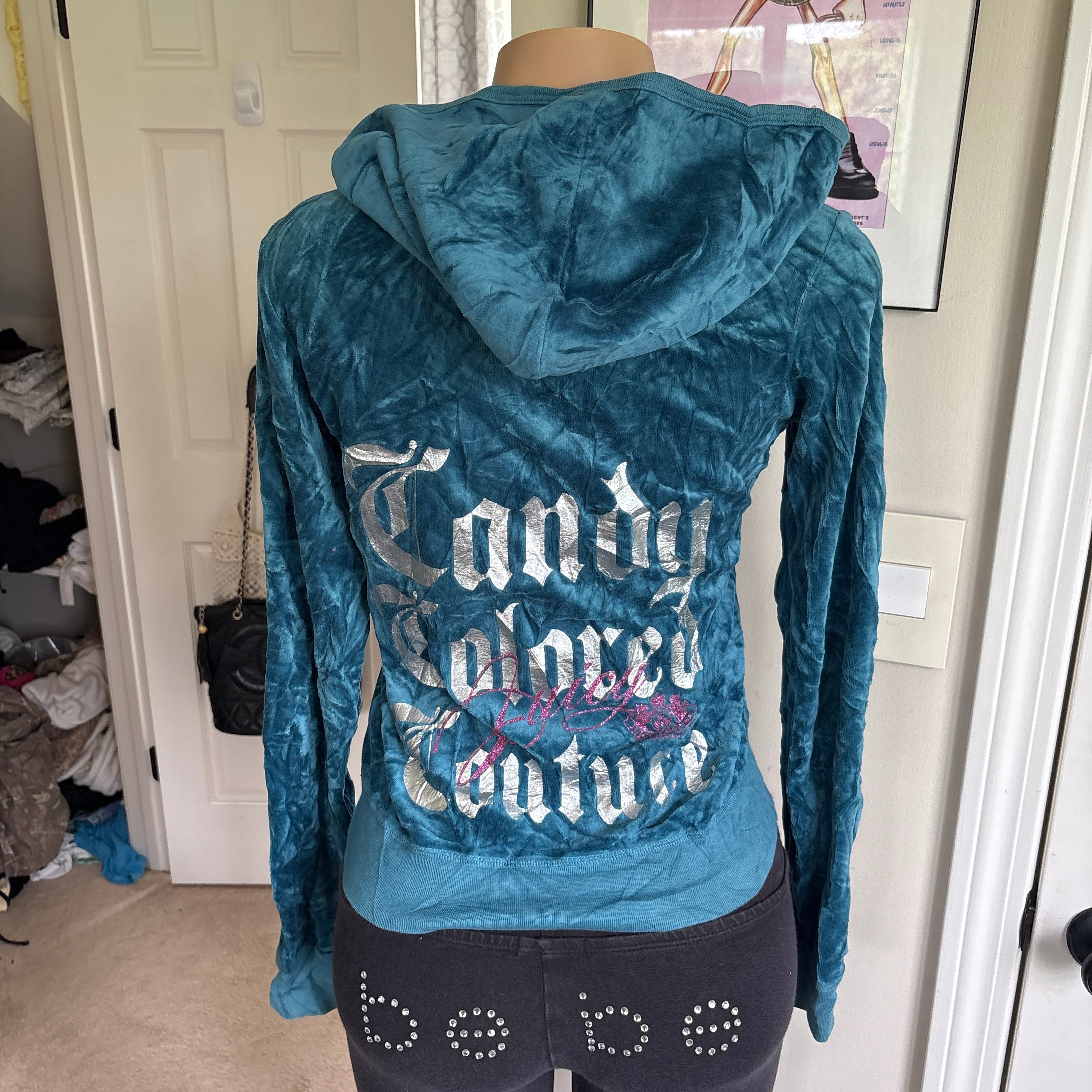 00s vintage Juicy Couture blue velour track zip hoodie (size L)