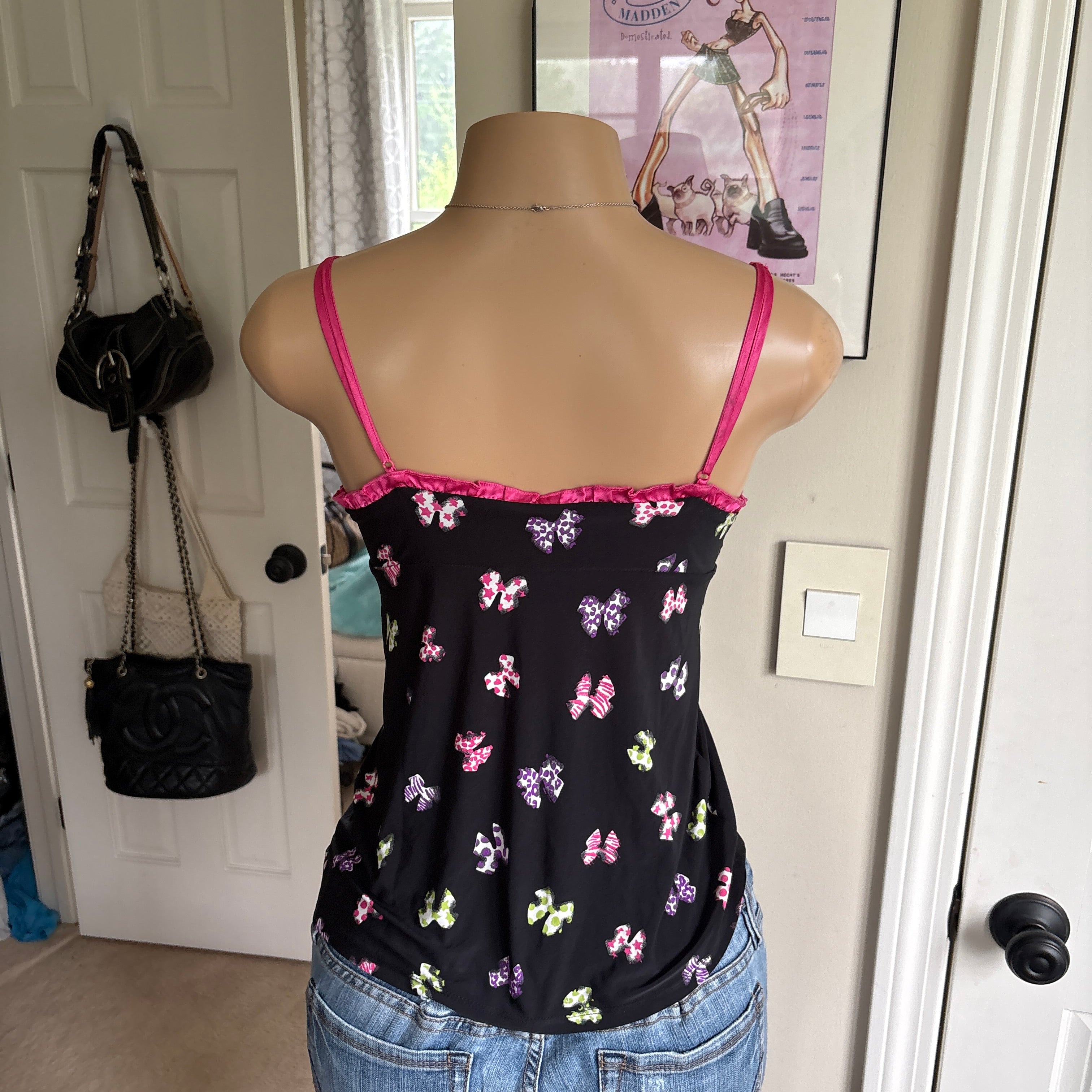 00s pink & black bow monogram cami (size S)