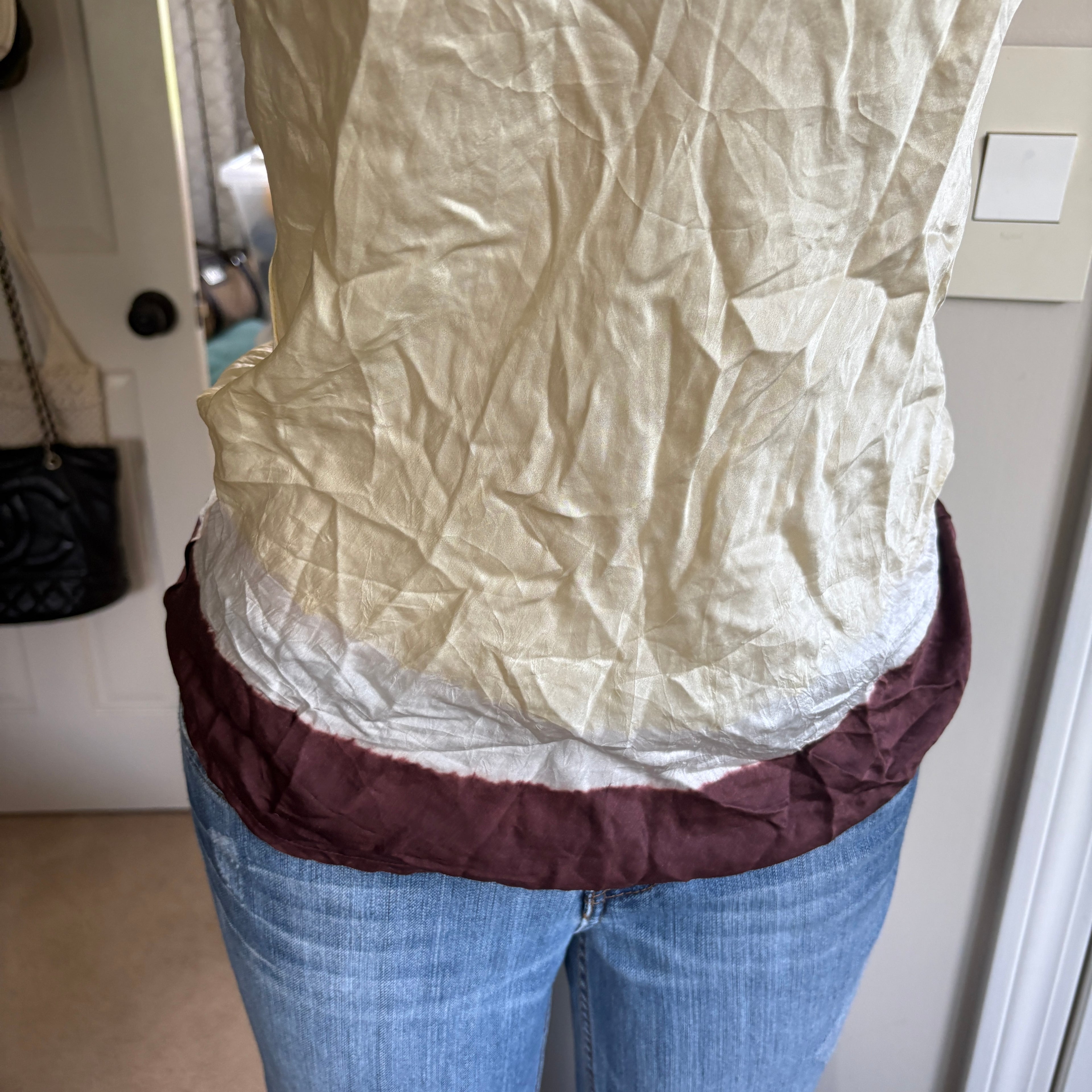 00s pastel yellow & brown silk lace cami (size S)