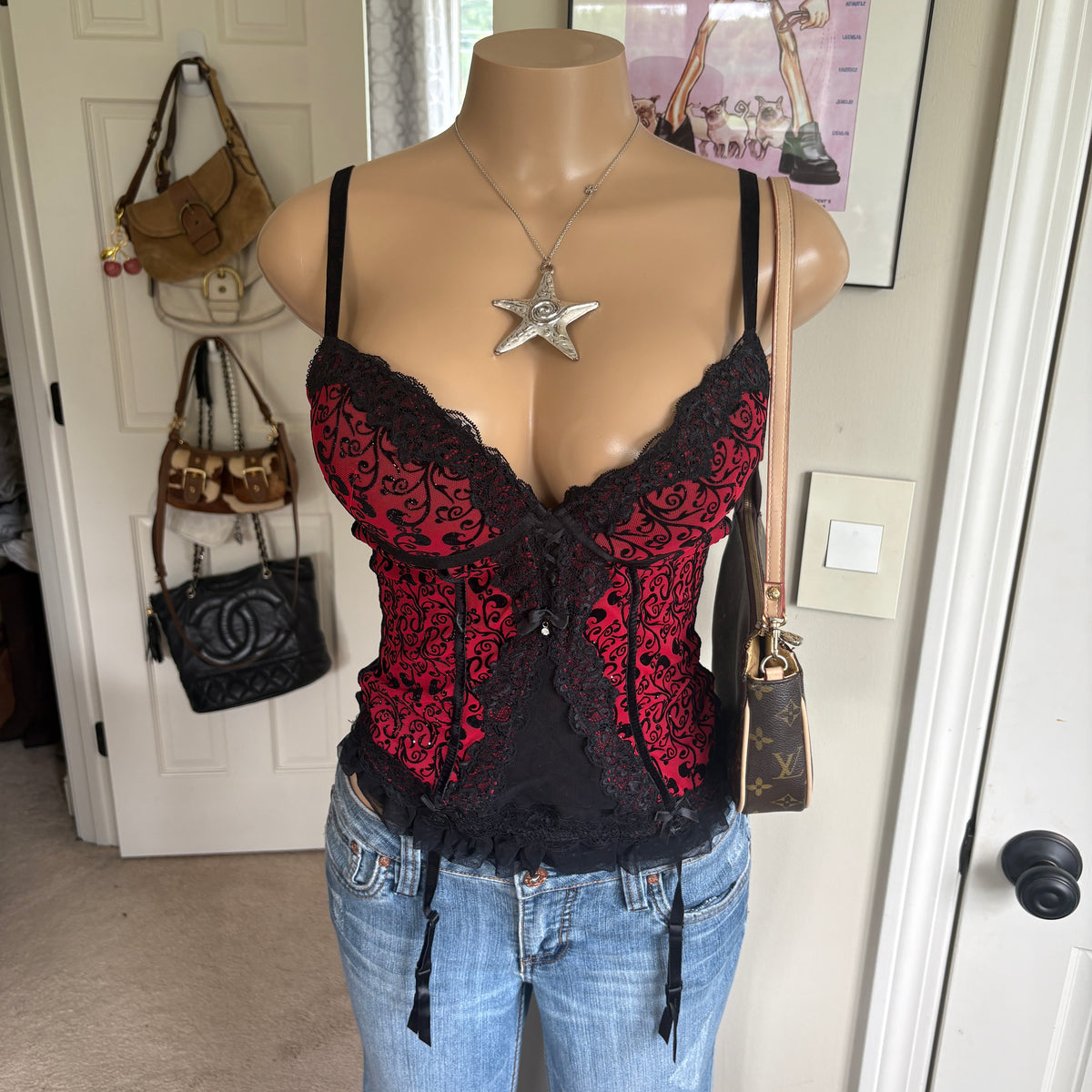 00s red & black corset top (size S/M)