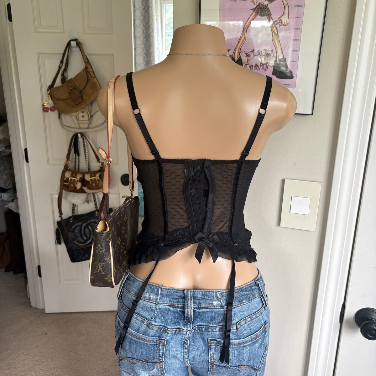 00s red & black corset top (size S/M)