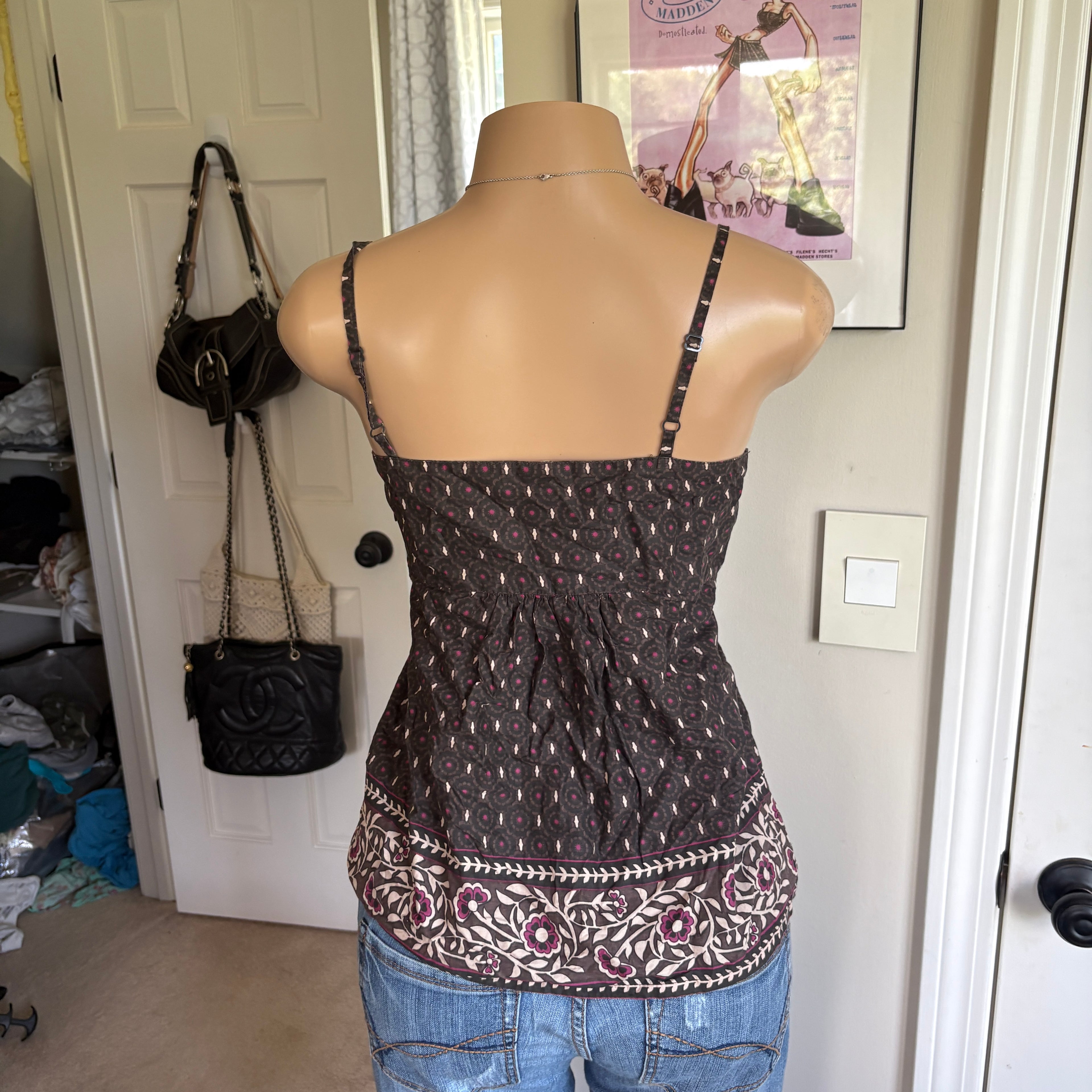 00s brown & pink floral v neck cami (size M)