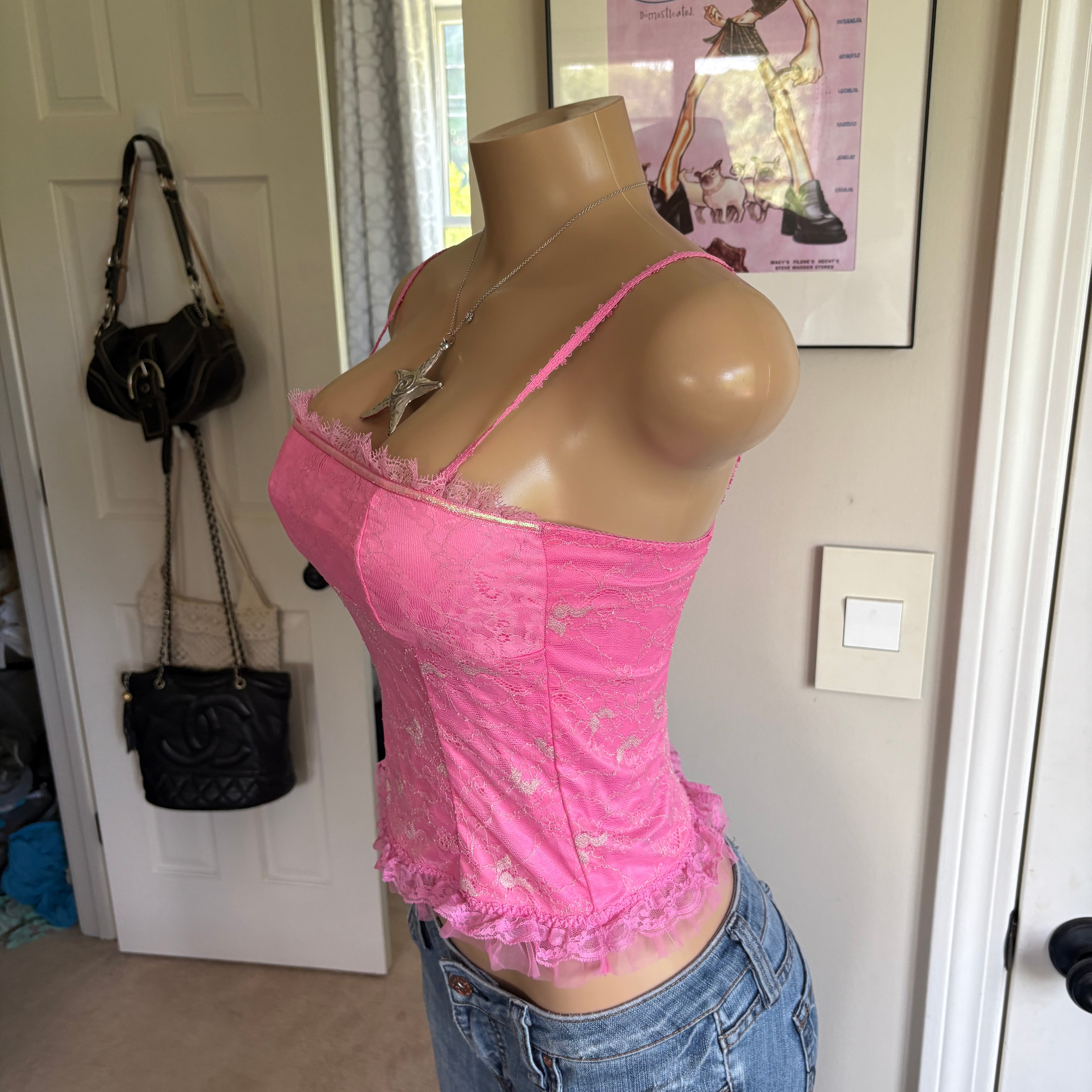 00s pink floral cami tank top (size S)