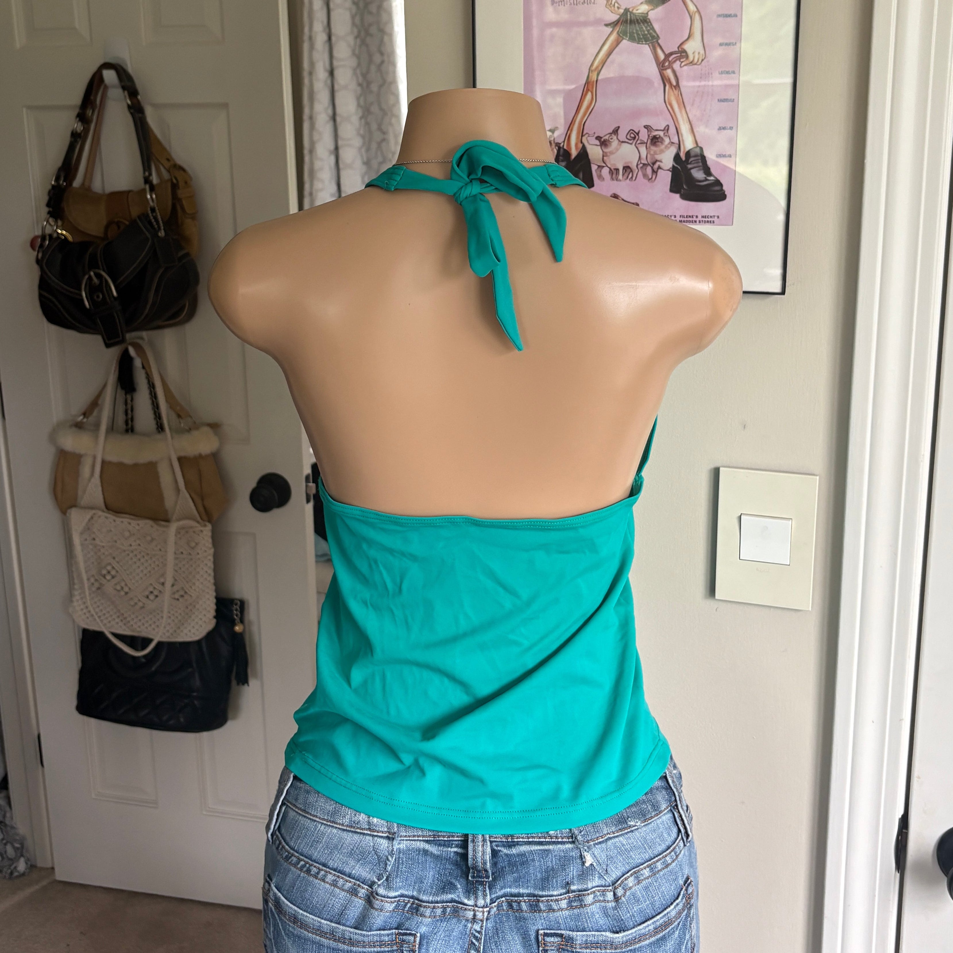 00s teal green halter top (size L)