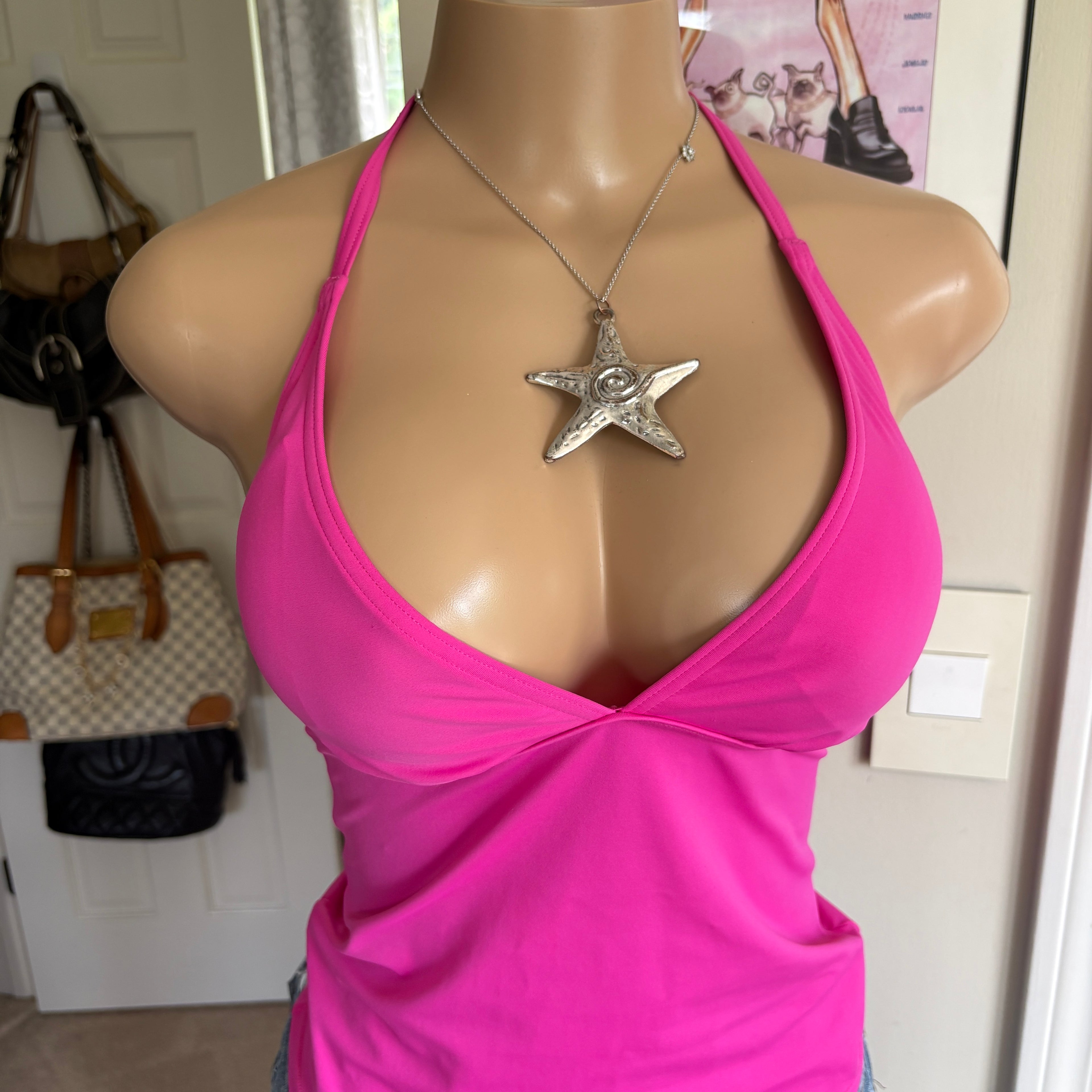 00s pink v neck halter top (size M)