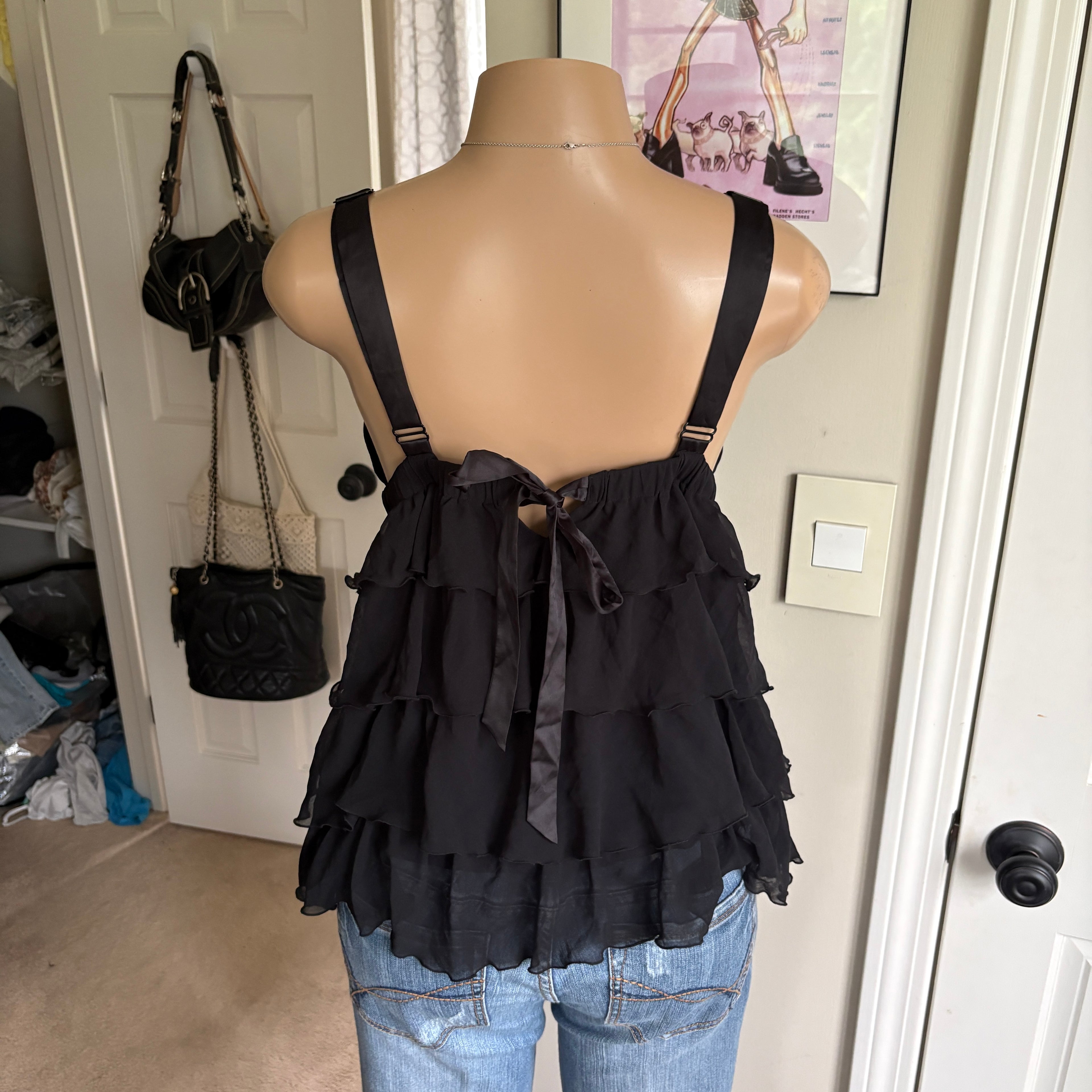 00s Victoria's Secret black ruffle babydoll tank top (size M)