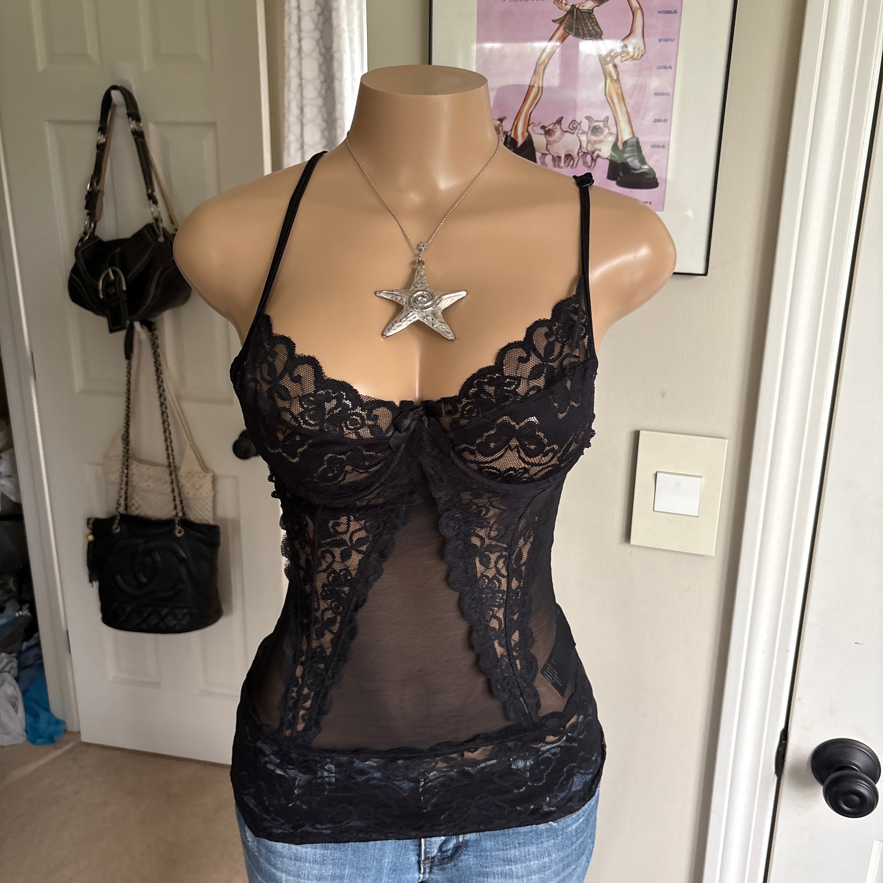 00s black lace floral cami (size S)