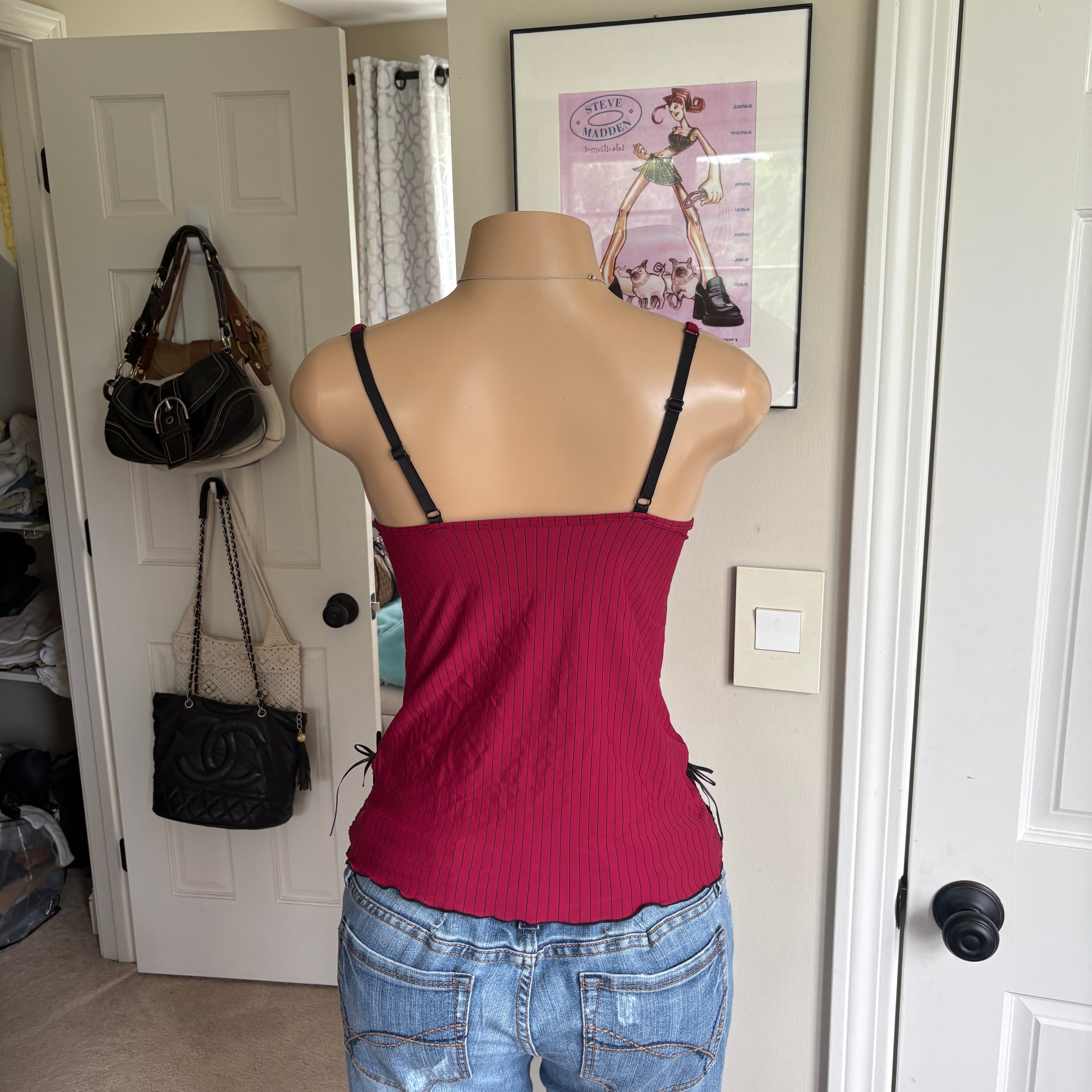00s romantic red striped bustier cami (size M)