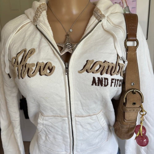 00s Abercrombie & Fitch white spellout zip hoodie (size M)