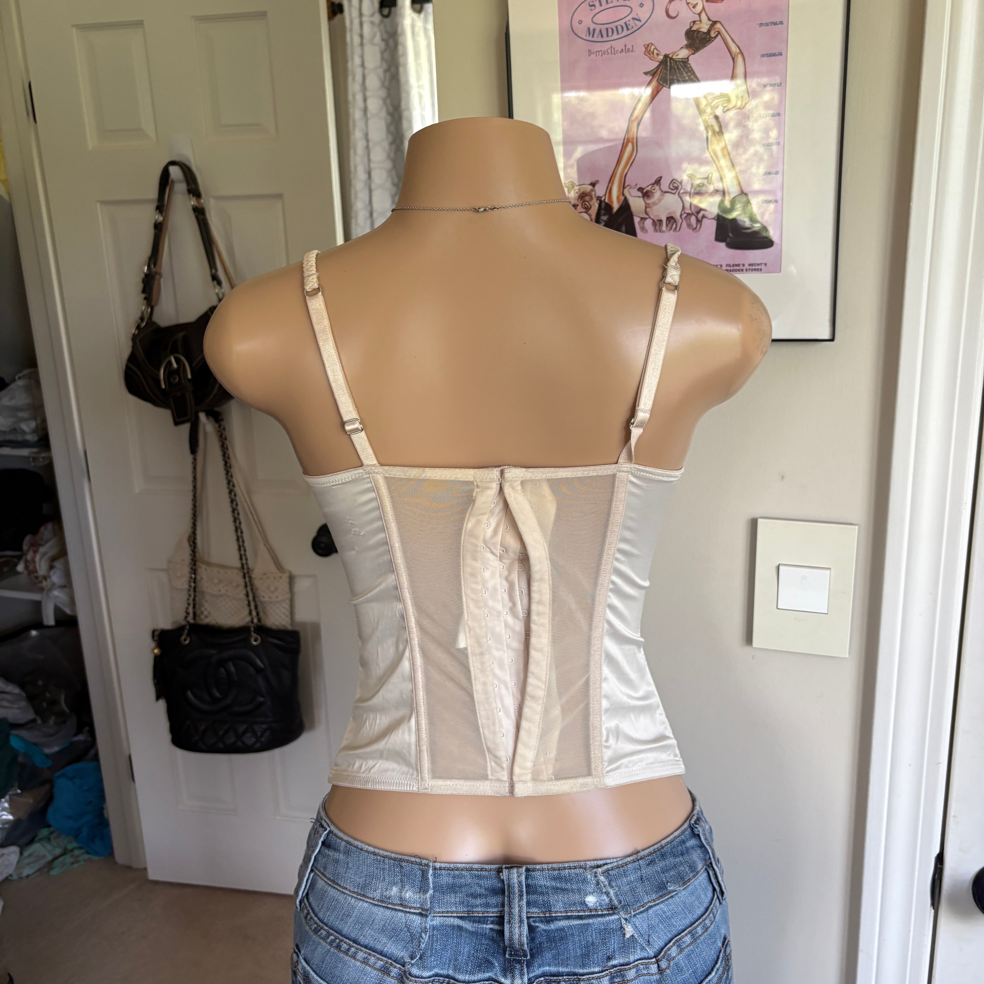00s white & black lace corset bustier top (size L)