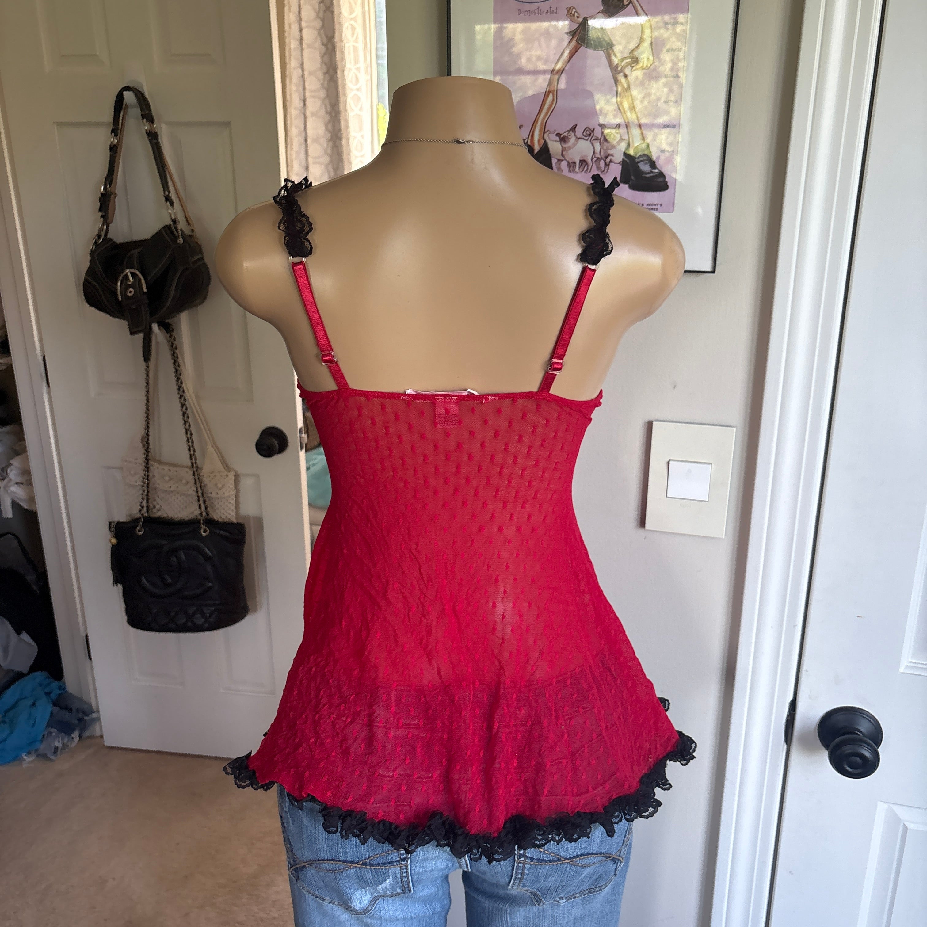 00s Victoria's Secret red rosette slip top (size S)