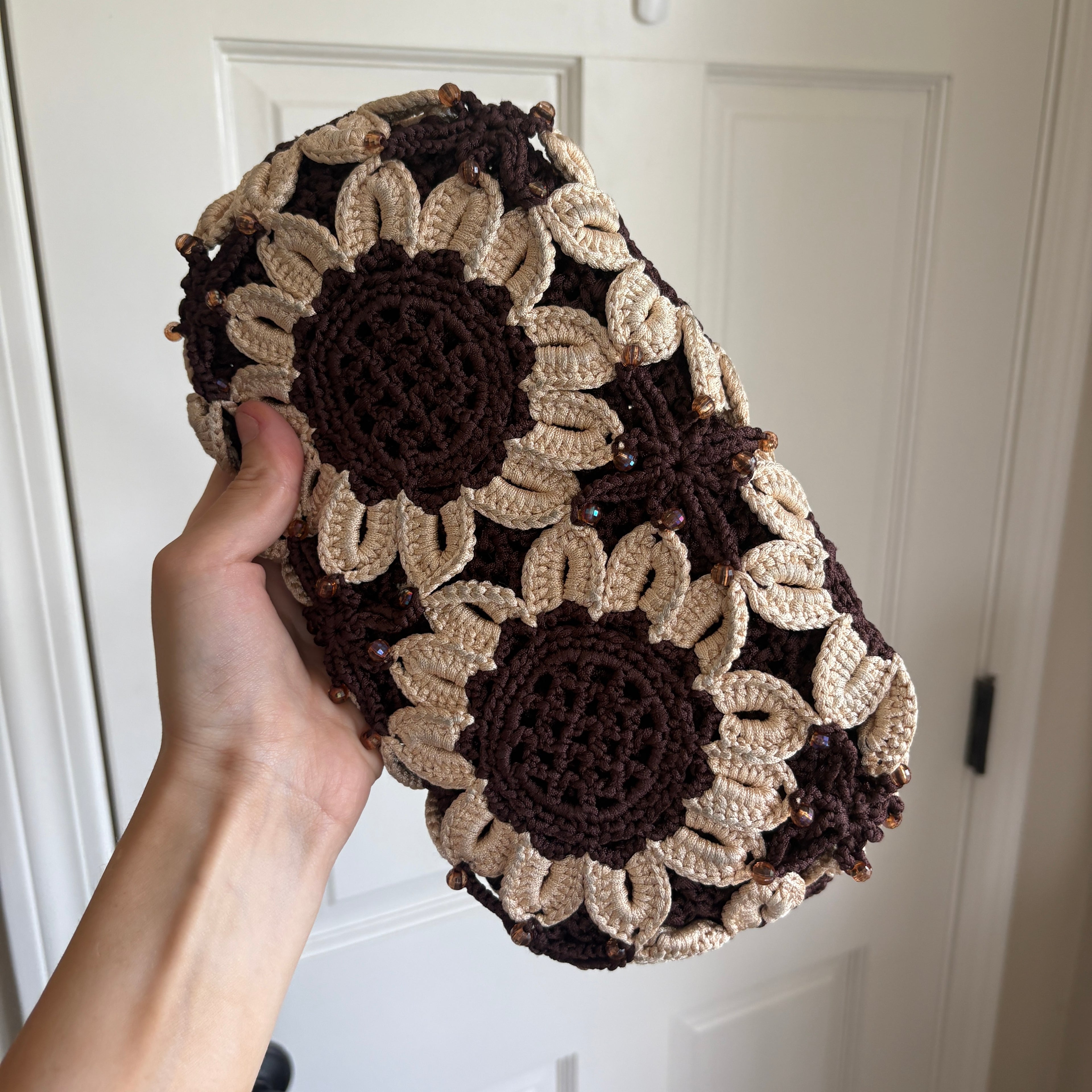 00s brown floral crochet shoulder bag