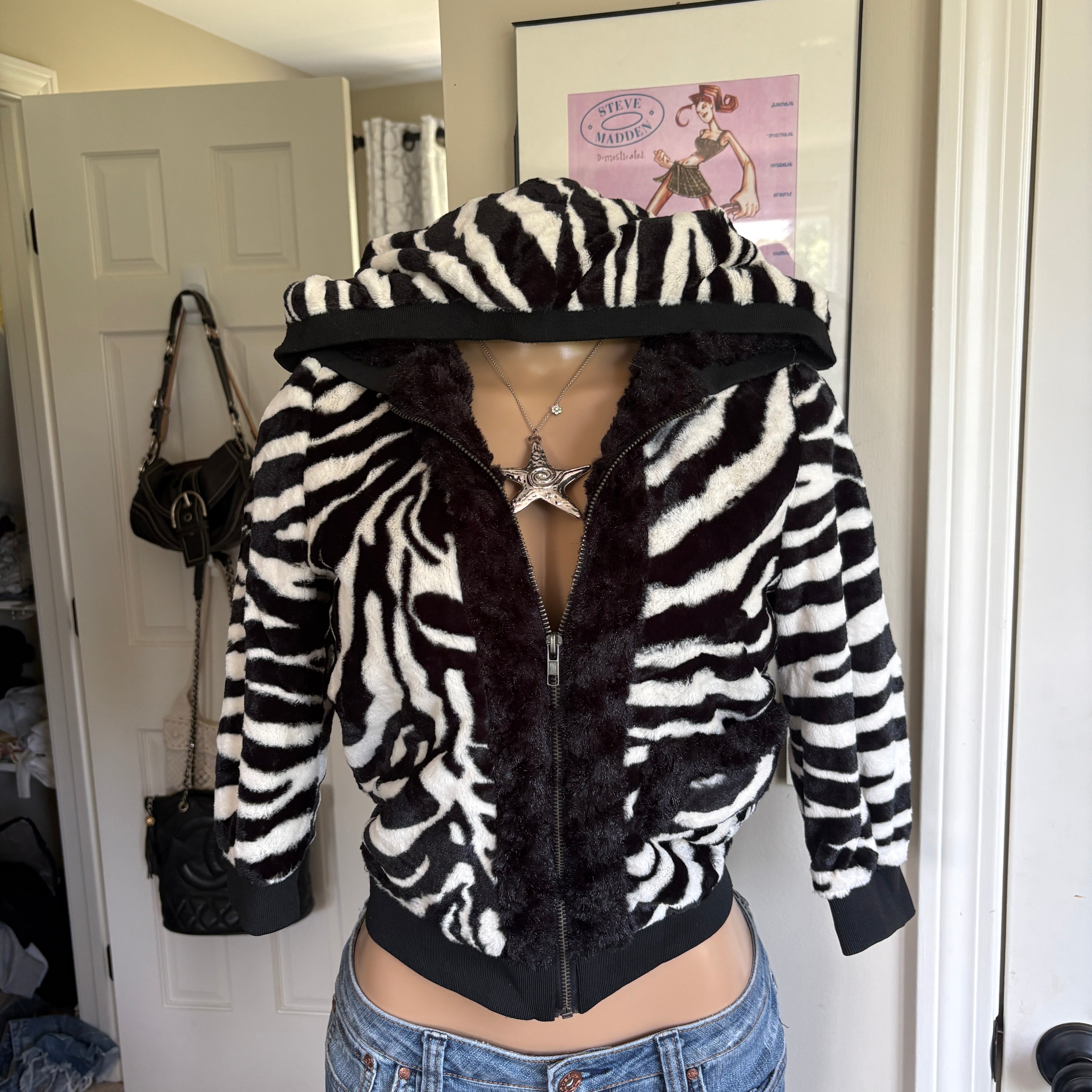 00s Dolce & Gabbana zebra faux fur hooded jacket (size S)