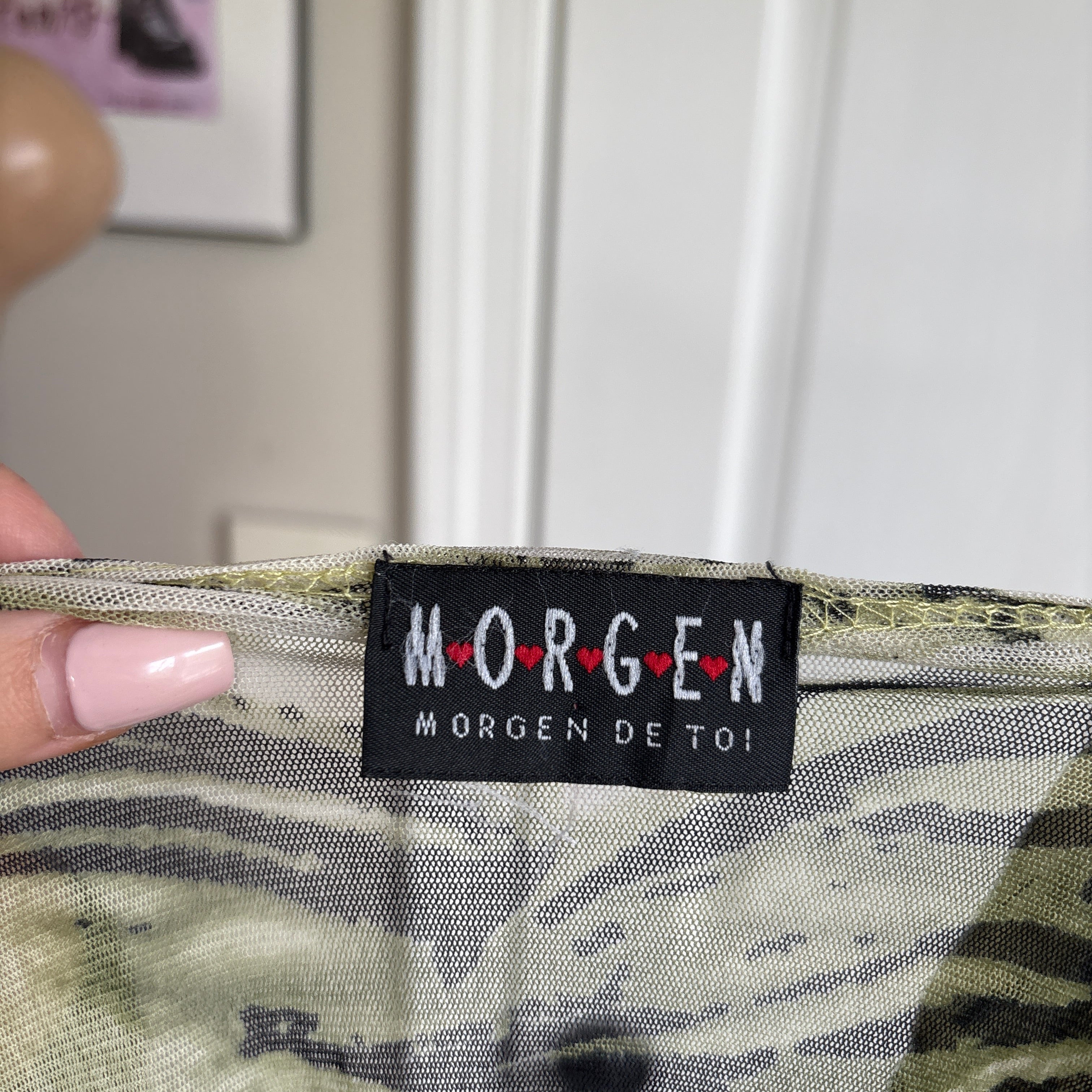 00s Morgan De Toi green tiger mesh top (size S/M)
