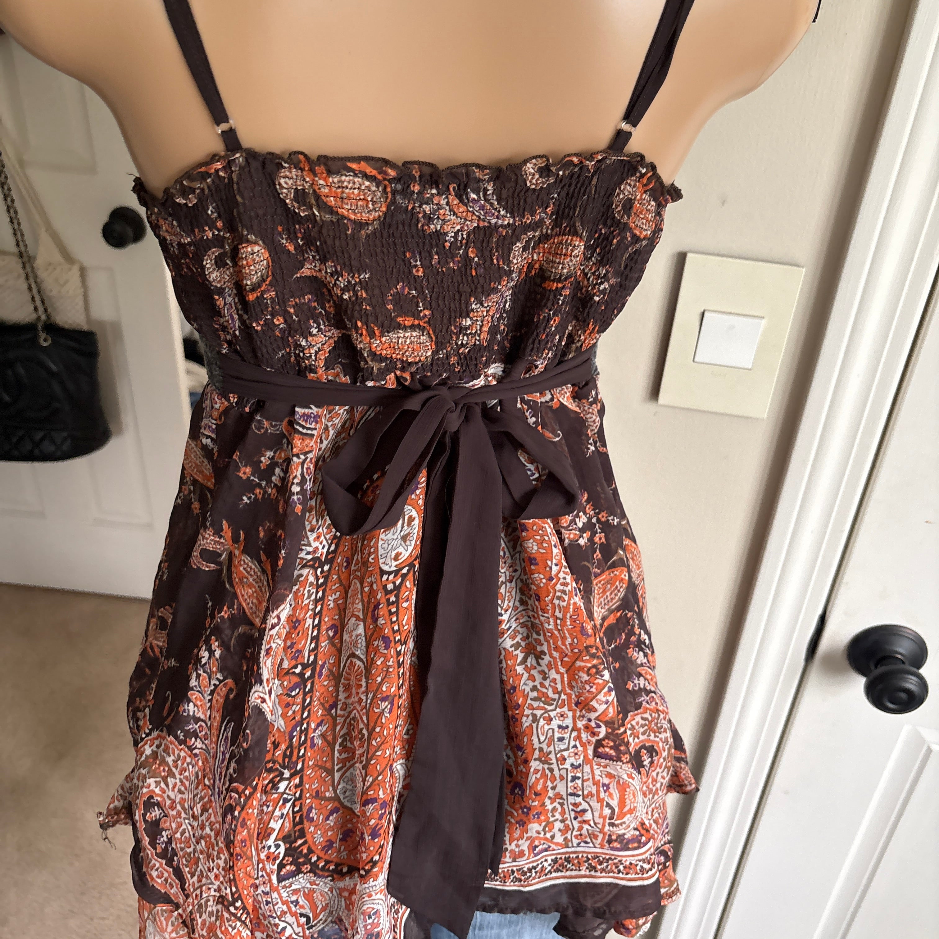 00s boho fairy paisley tie back asymmetrical dress (size L)