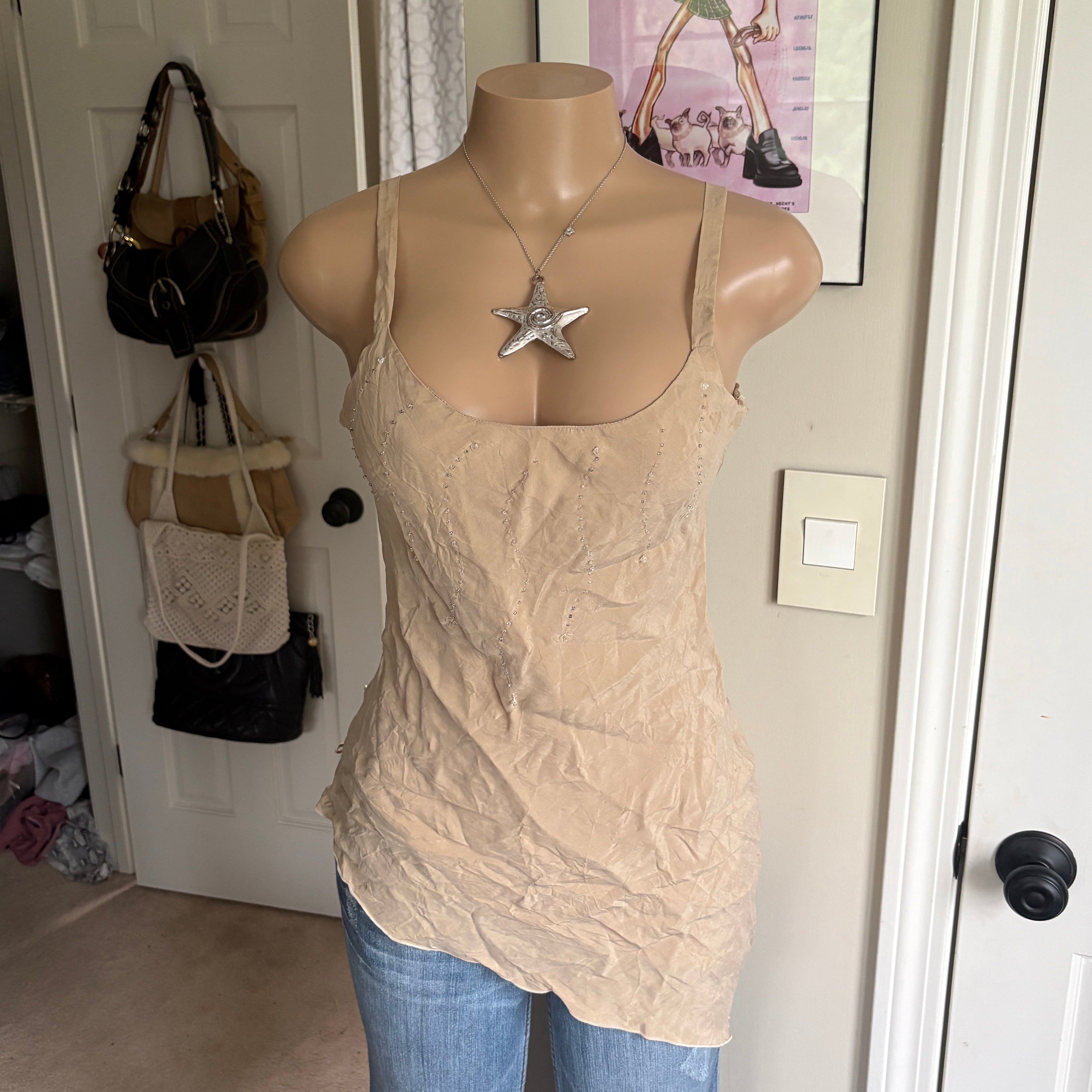 00s italian beaded tan asymmetrical cami (size M)