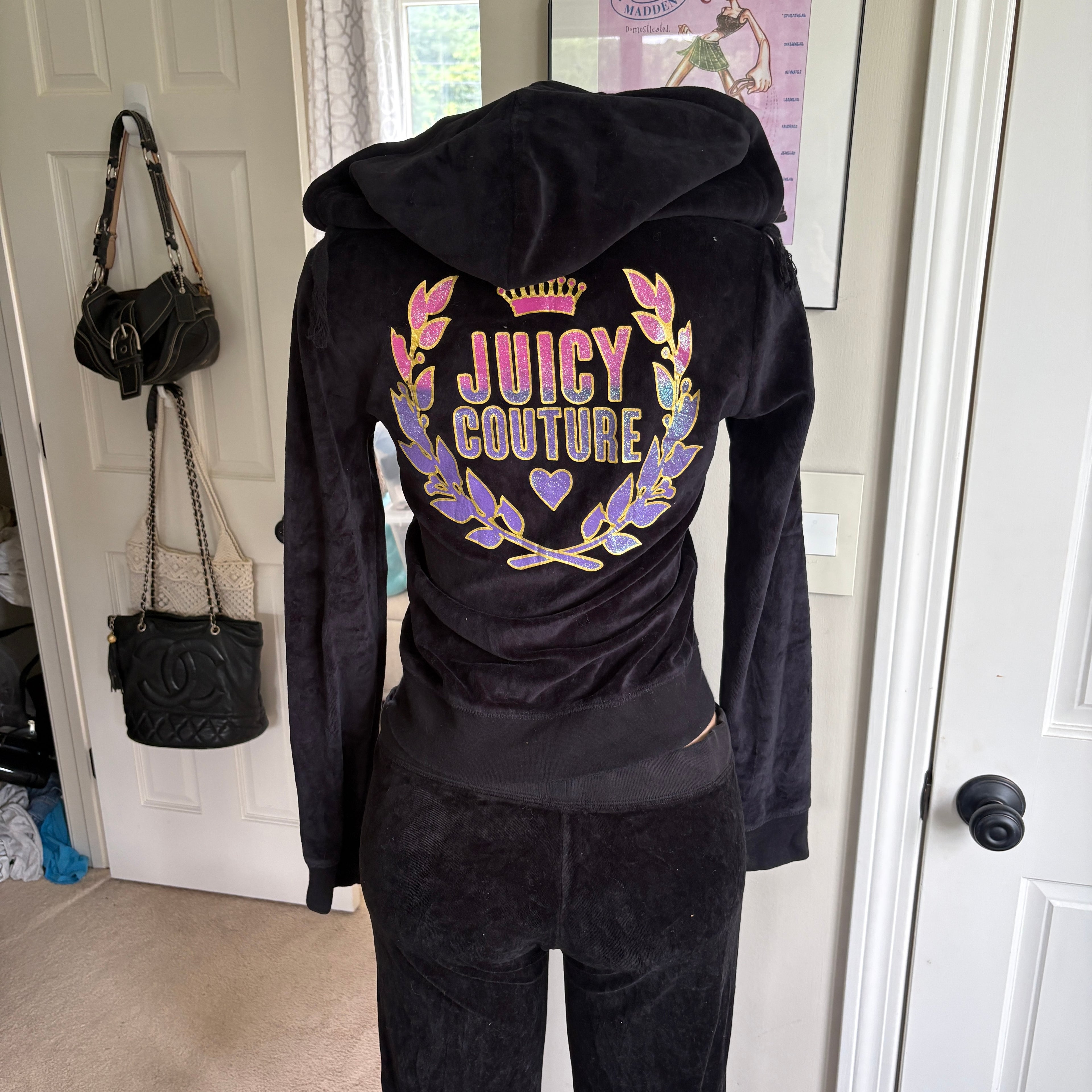 00s Juicy Couture black velour tracksuit set (size S)