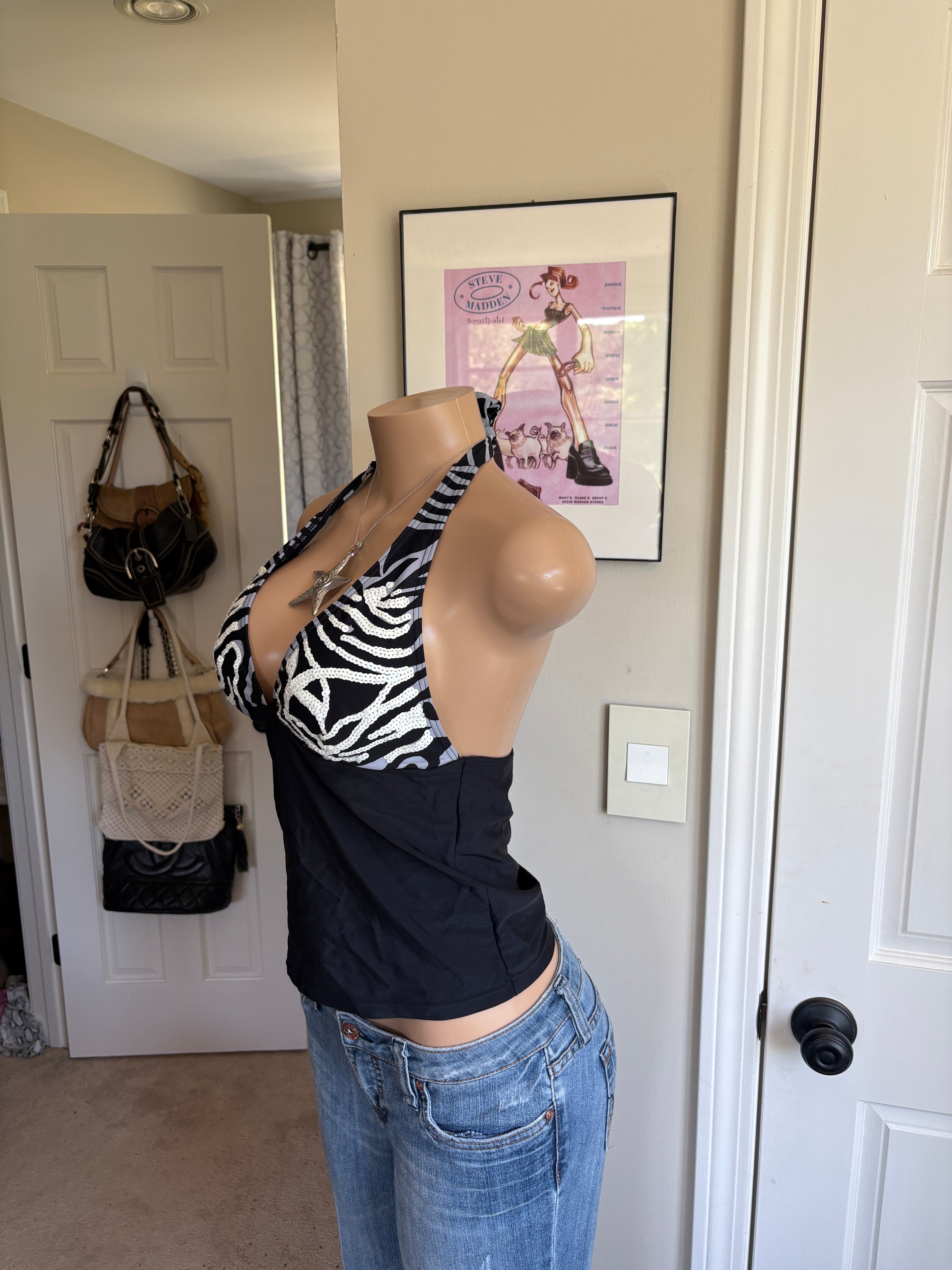 00s zebra v neck halter top (size (Copy) (Copy) (Copy) (Copy 3)