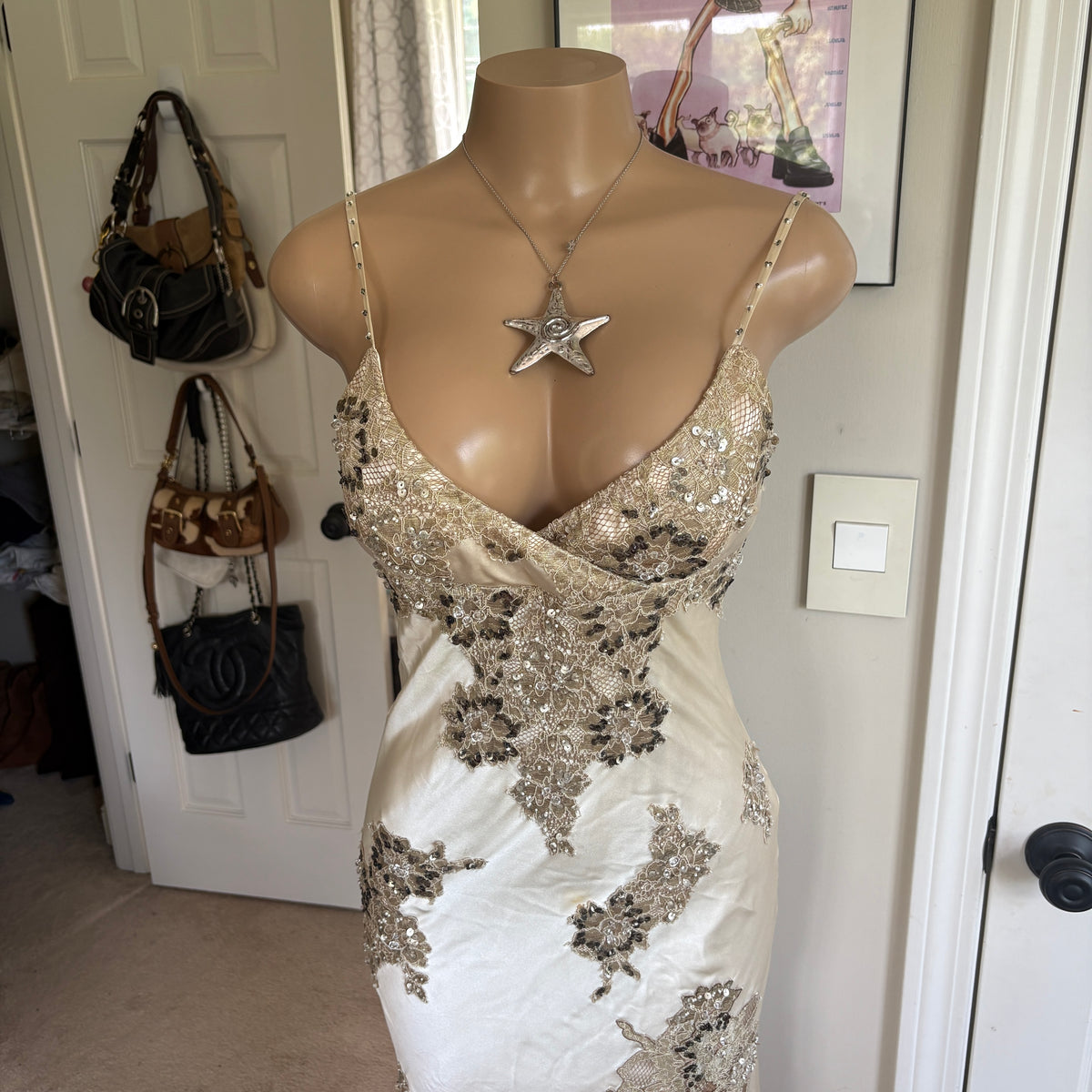 00s Cache silk beaded maxi dress (size M)