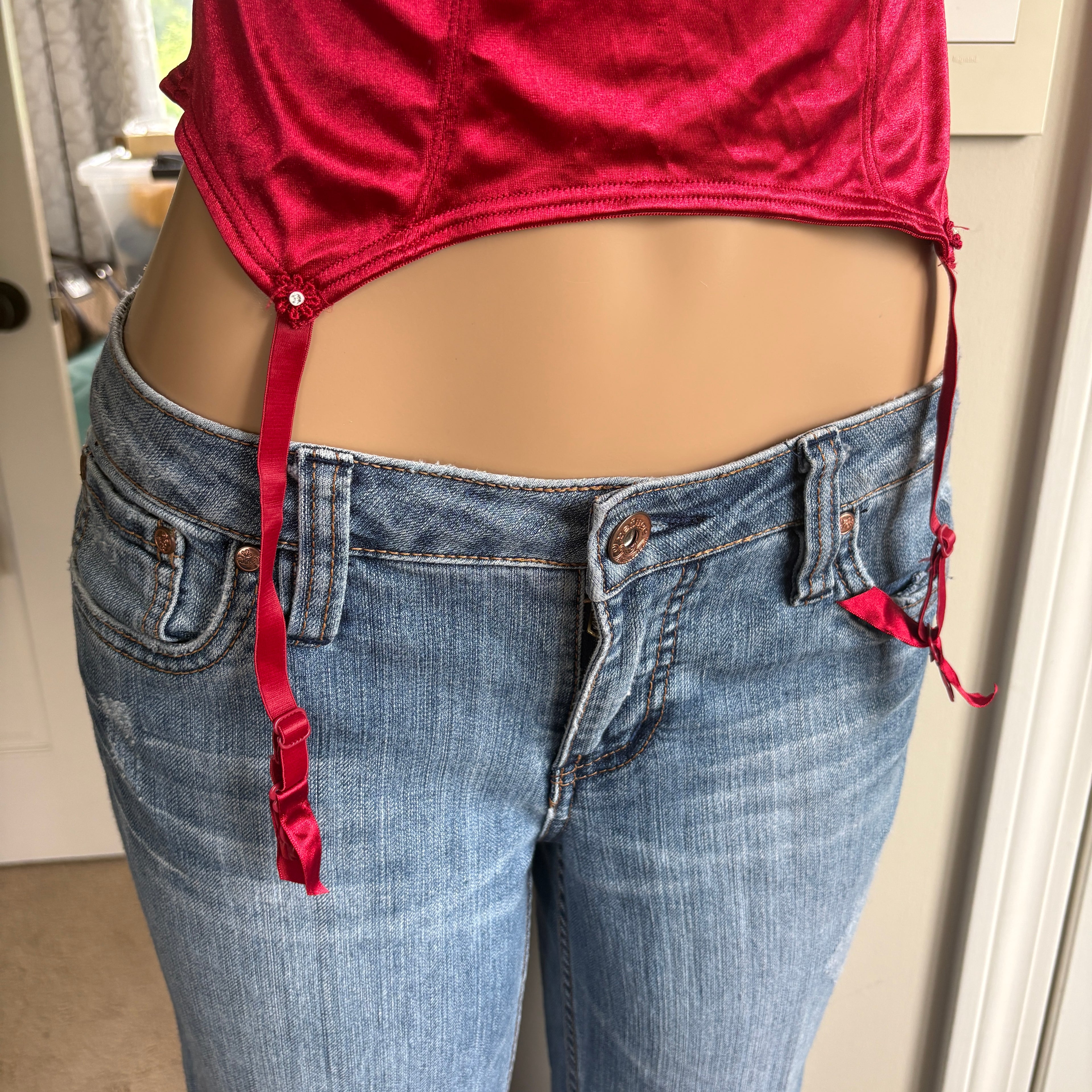 00s red rosette corset top (size 34B)