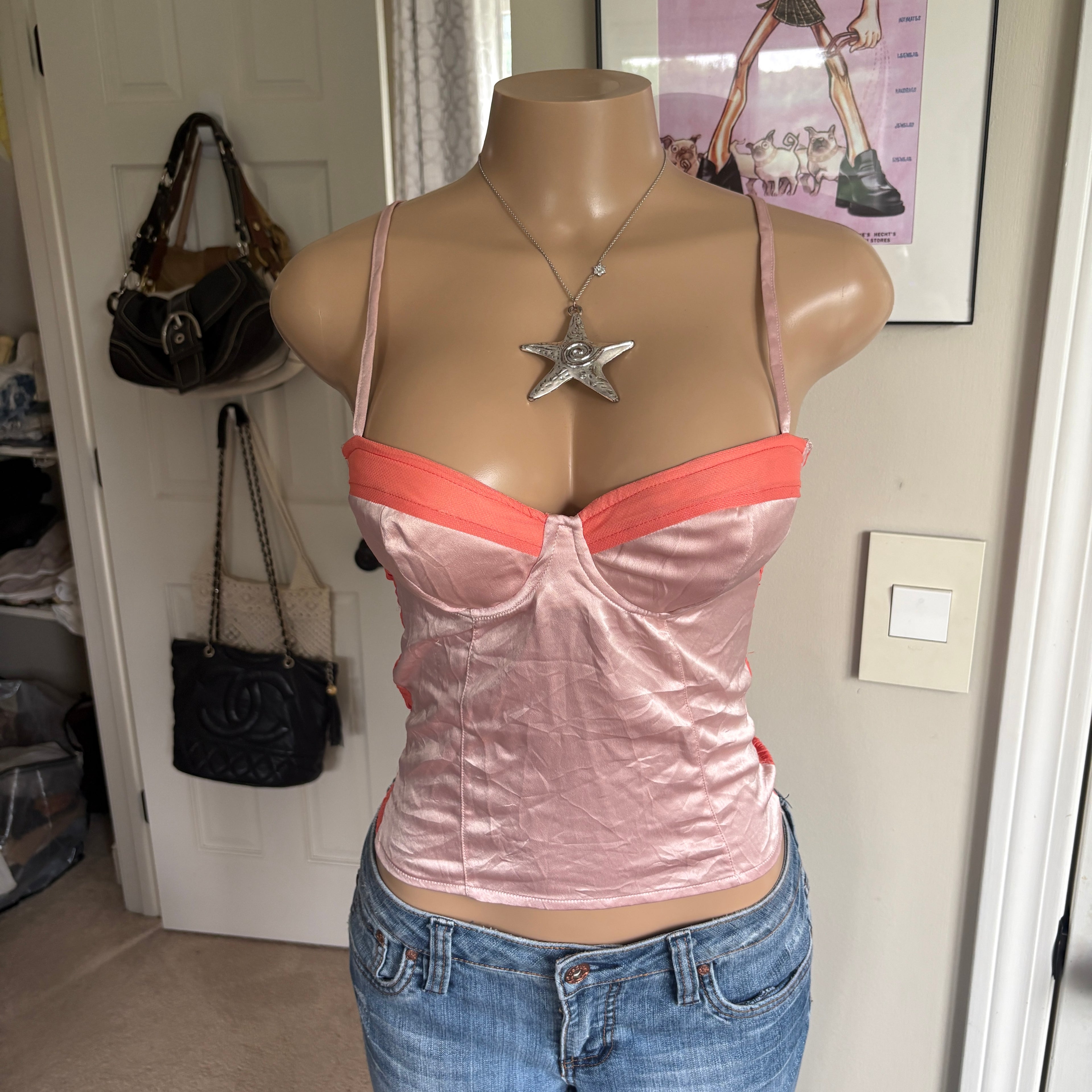 00s Bershka peach corset bustier top (size M)