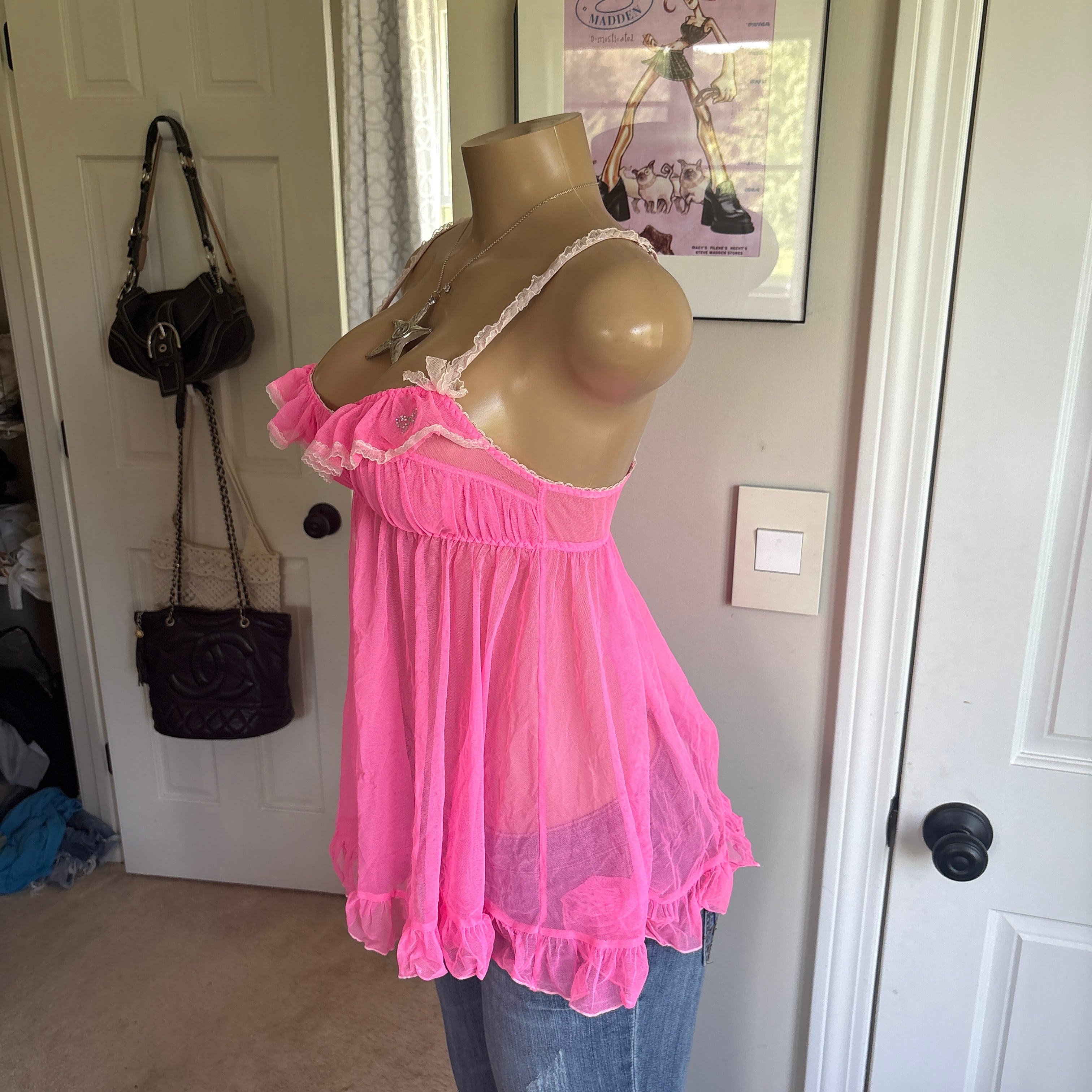00s Victoria's Secret pink babydoll slip top (size S)