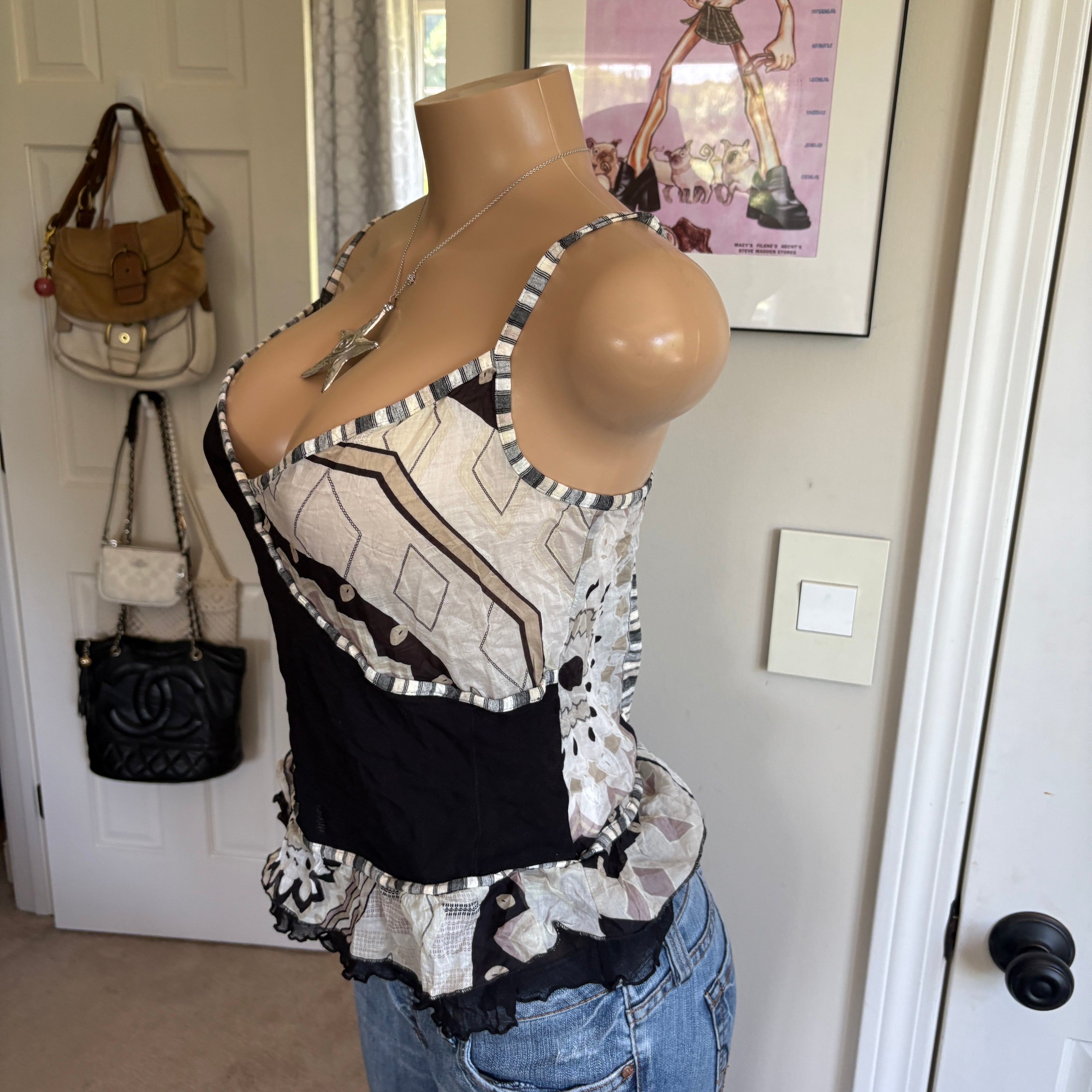 00s black & white patchwork cami (size S/M)