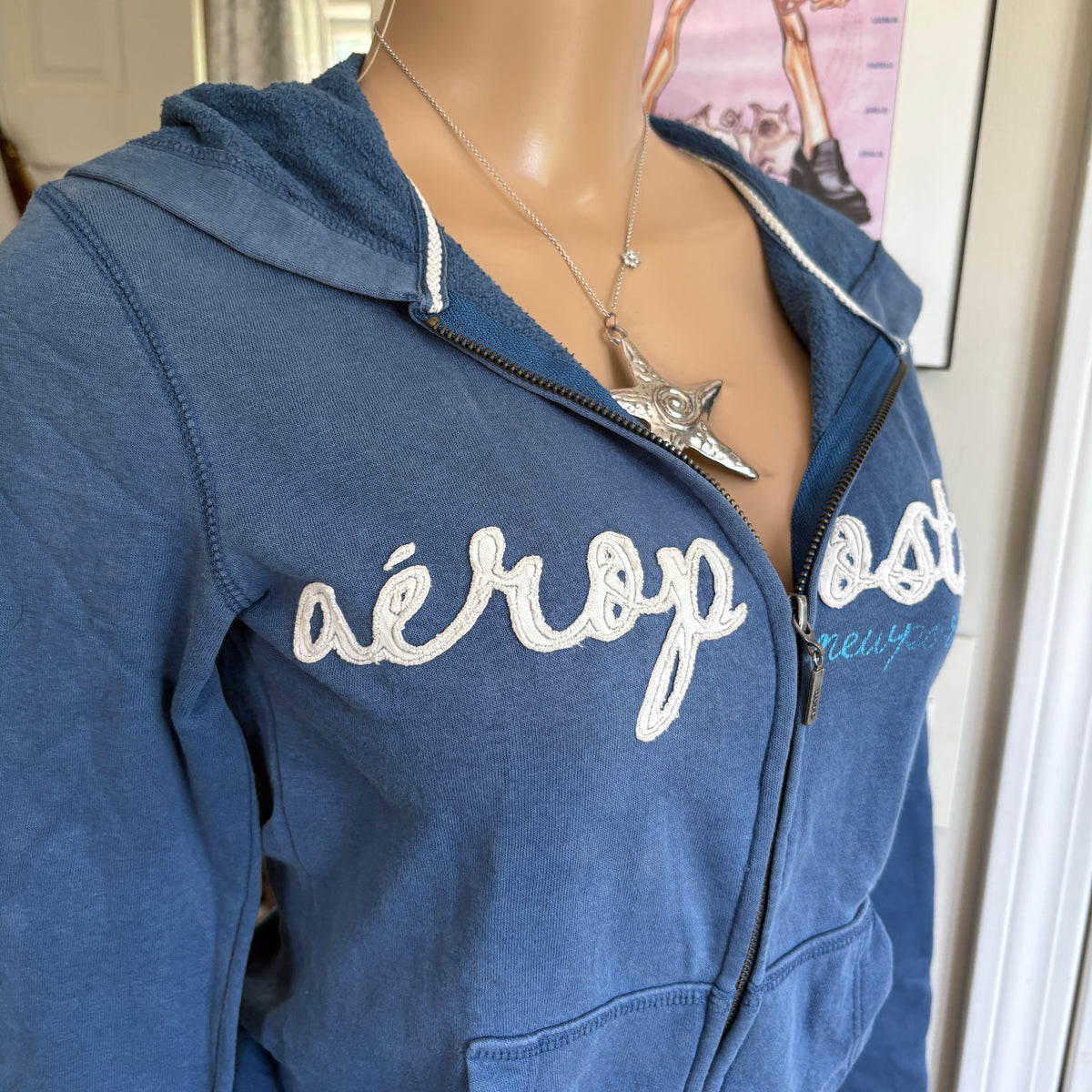 00s Aeropostale blue spellout zip hoodie (size S)