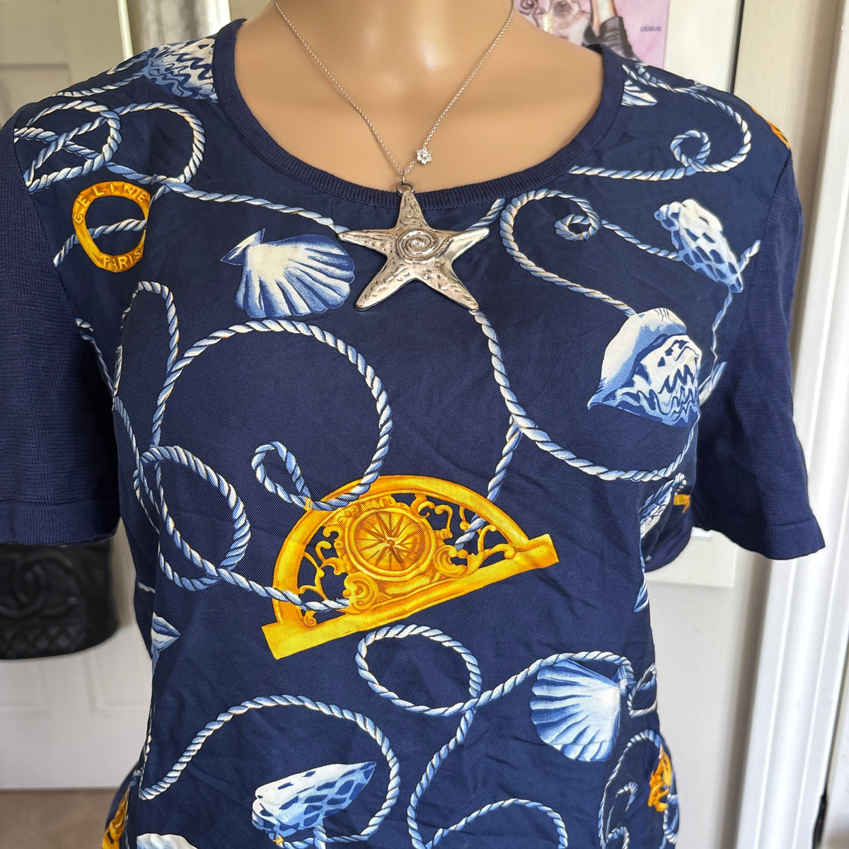 00s Celine Paris navy nautical top (size M)